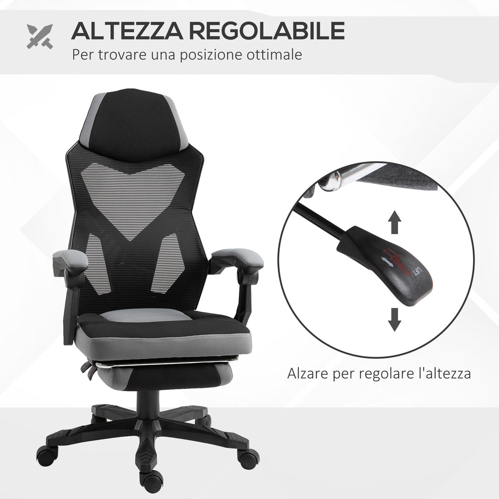 EasyComfort Sedia da Ufficio Ergonomica con Schienale Reclinabile, Poggiapiedi Retrattile, Altezza Regolabile, Grigio