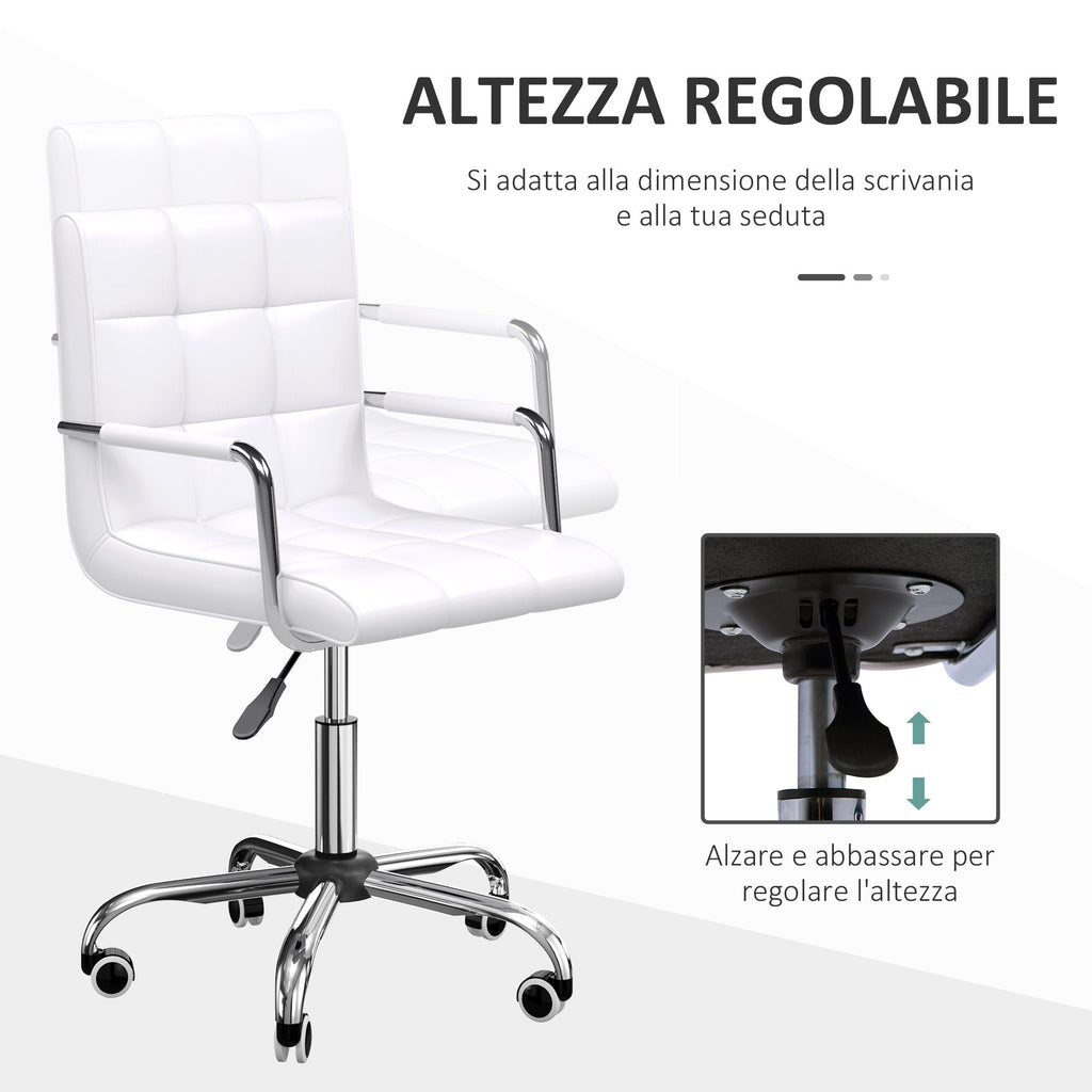 Easycomfort Sedia da Ufficio in pelle PU Bianca with 5 Ruote Girevoli, Imbottitura e Altezza Regolabile, 52.5x54x84-99cm