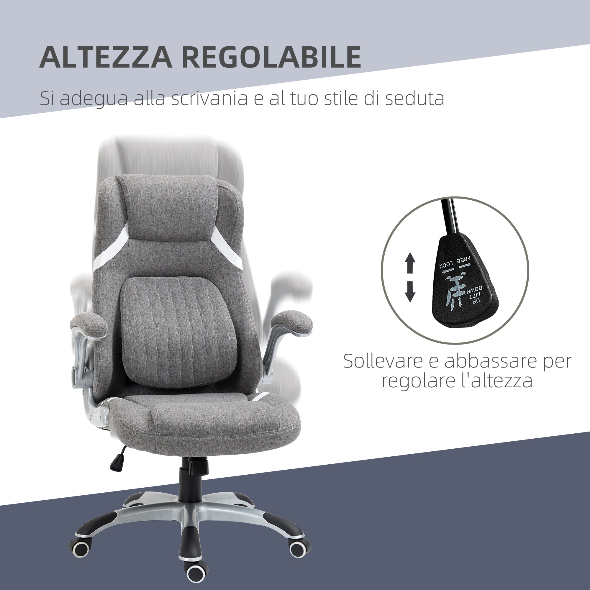 Easycomfort Sedia da Ufficio Reclinabile in Tessuto Traspirante e Acciaio with Altezza Regolabile, 68x76x109-117 cm