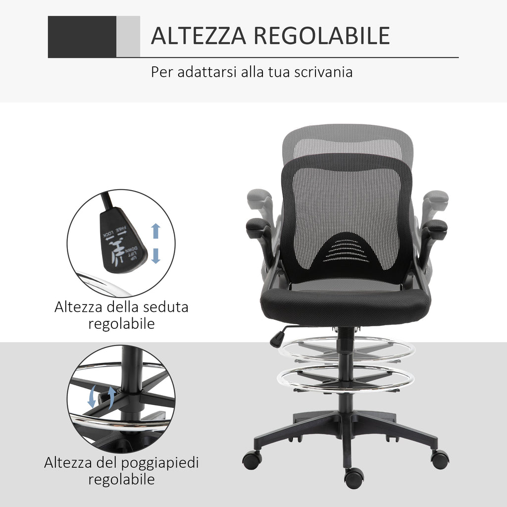 EasyComfort bureaustoel, ademend, in hoogte verstelbaar, 64x60x106-126 cm, zwart