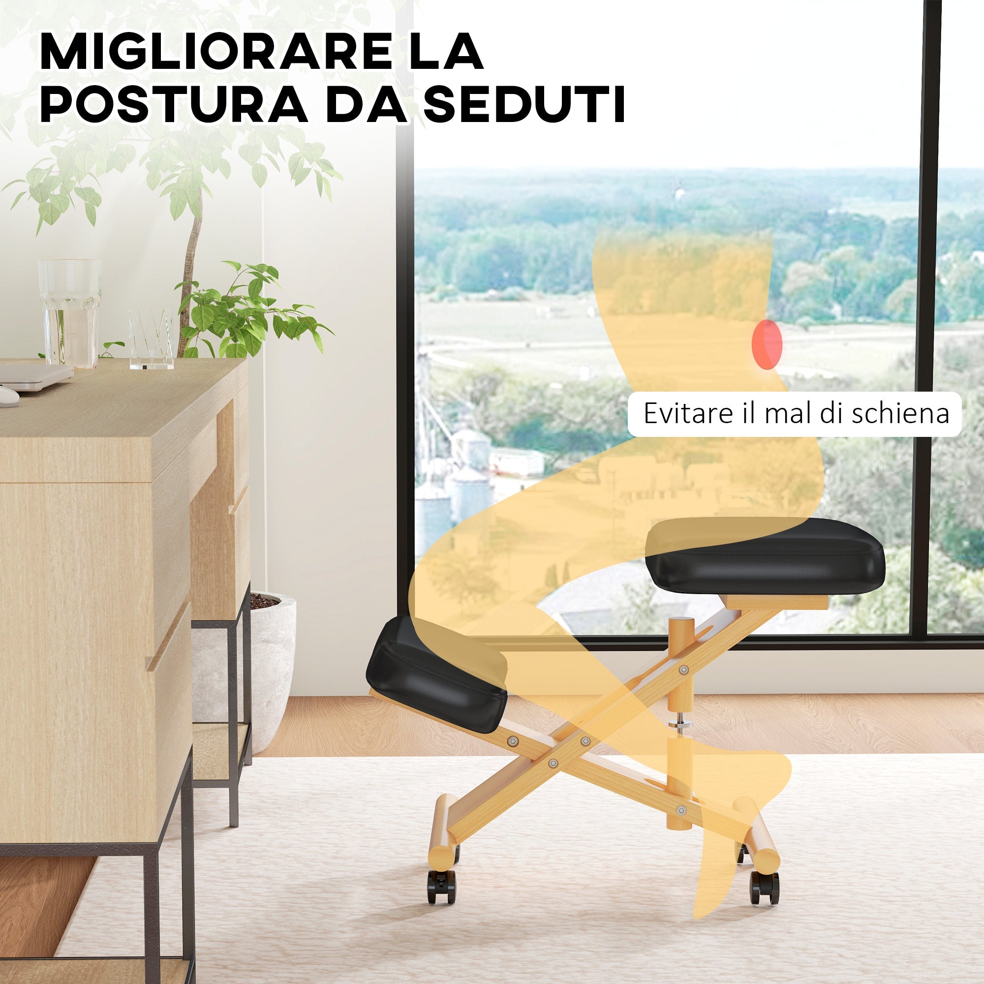 EasyComfort ergonomische kniestoel met kniesteun 42–52 cm, zwart