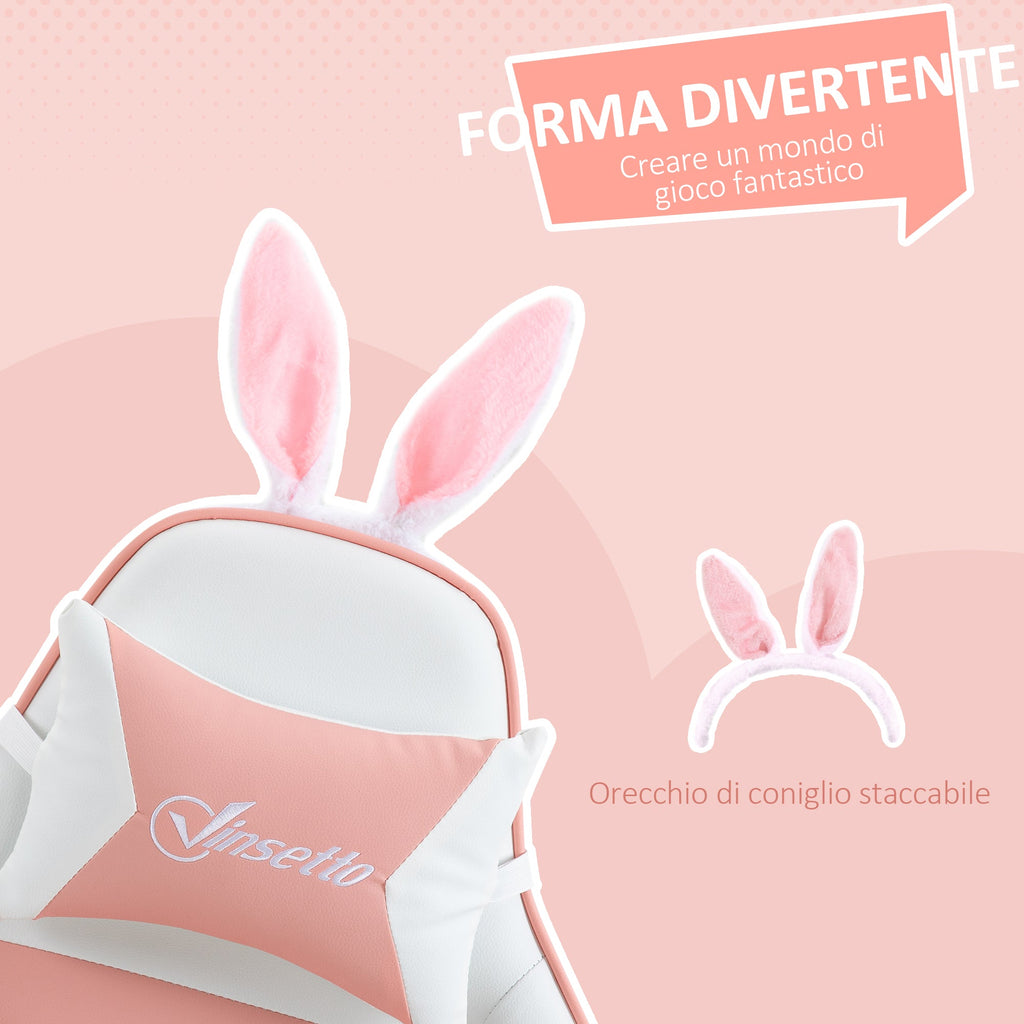 EasyComfort Sedia Gaming Ergonomica with Orecchie, Poggiapiedi Estraibile, Cuscino Lombare e Poggiatesta, Rosa