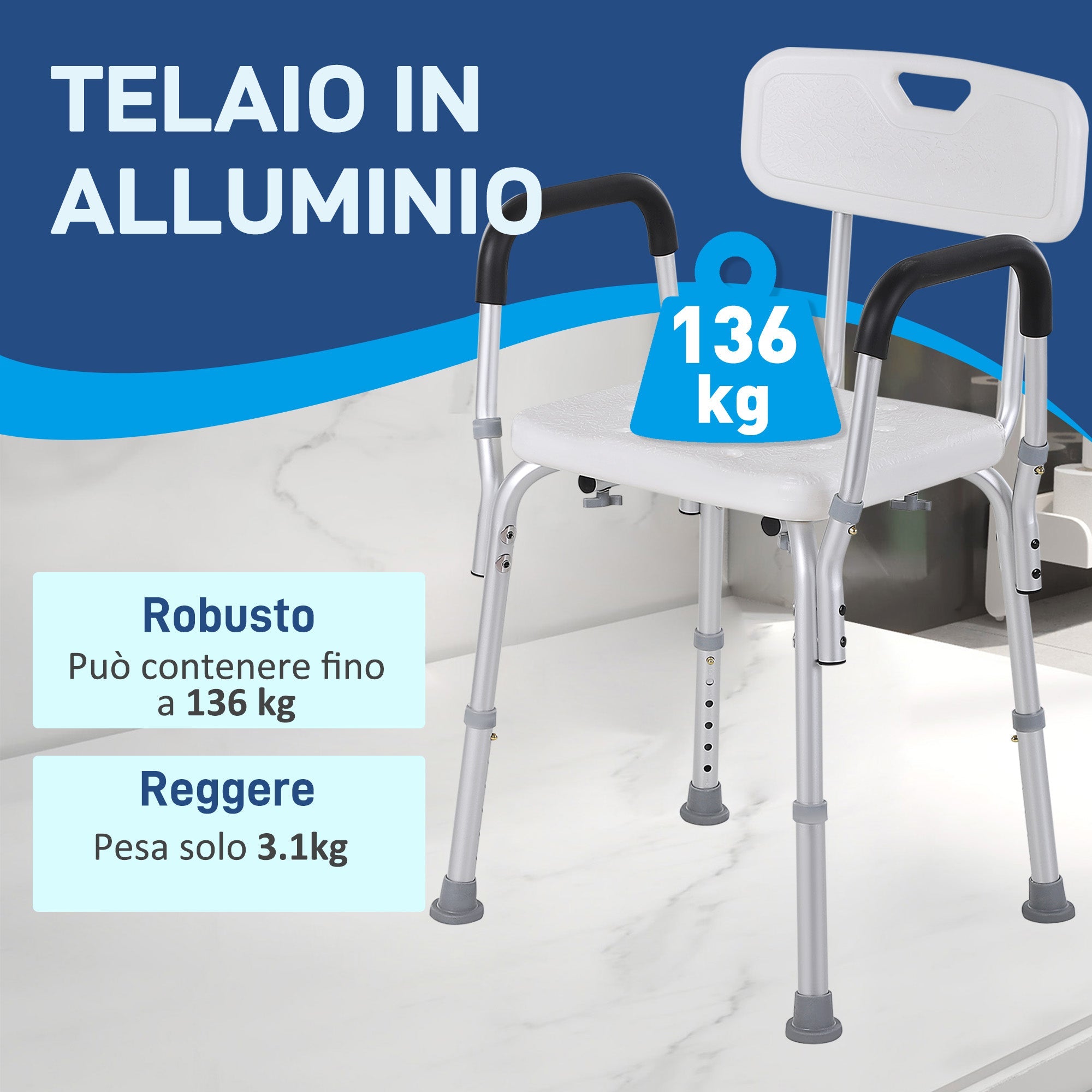 EasyComfort Sedia douchestoel aluminium, verstelbaar 71-84 cm (136 kg)