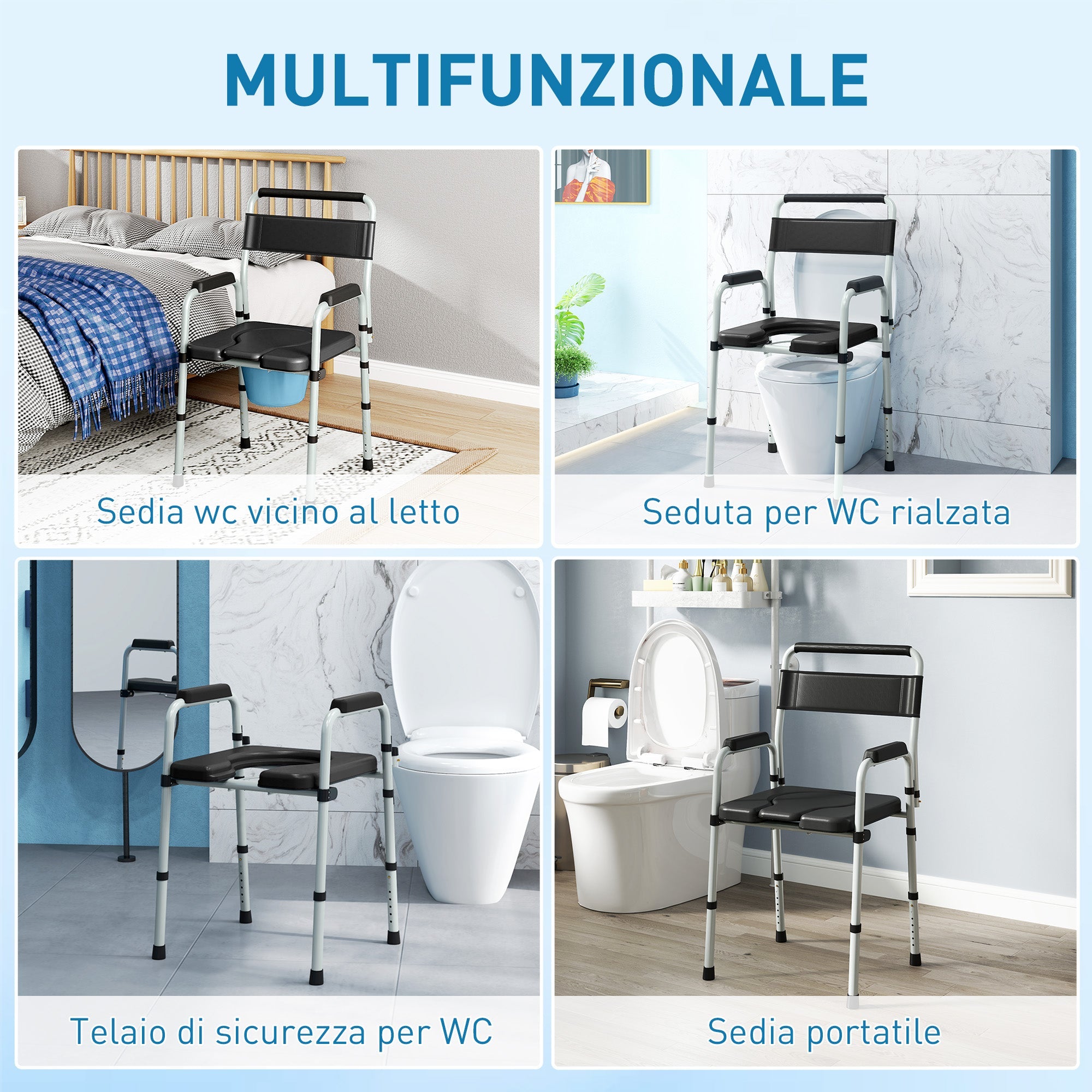 EasyComfort Sedia WC Toiletstoel inklapbaar en verstelbaar, 150 kg