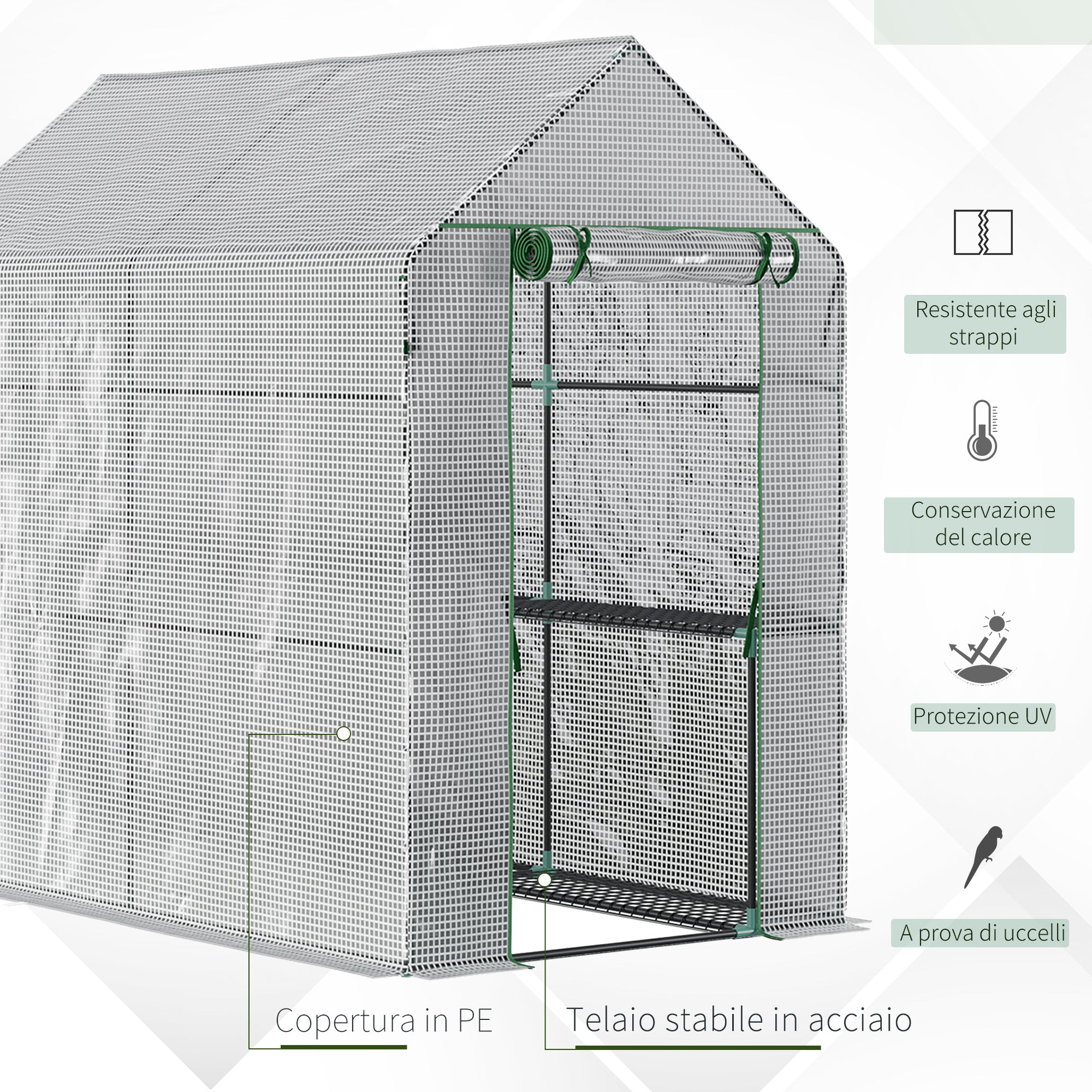 Easycomfort Serra a Casetta with Rivestimento in PE, Porta a Cerniera e 4 Ripiani, 186x120x190cm, white