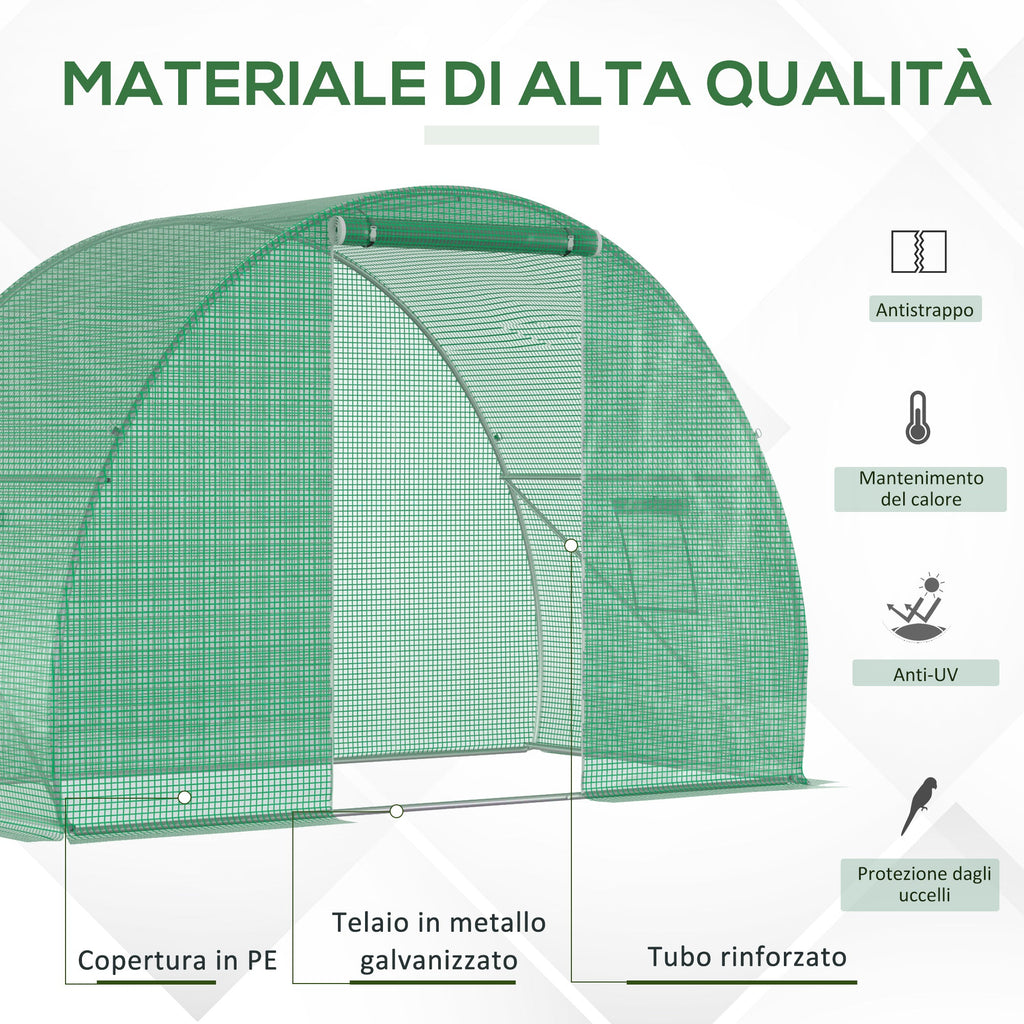 Easycomfort Serra a Tunnel with Porta Avvolgibile e Finestre, Copertura PE e Struttura in Acciaio, 1.5x3x2m, Verde