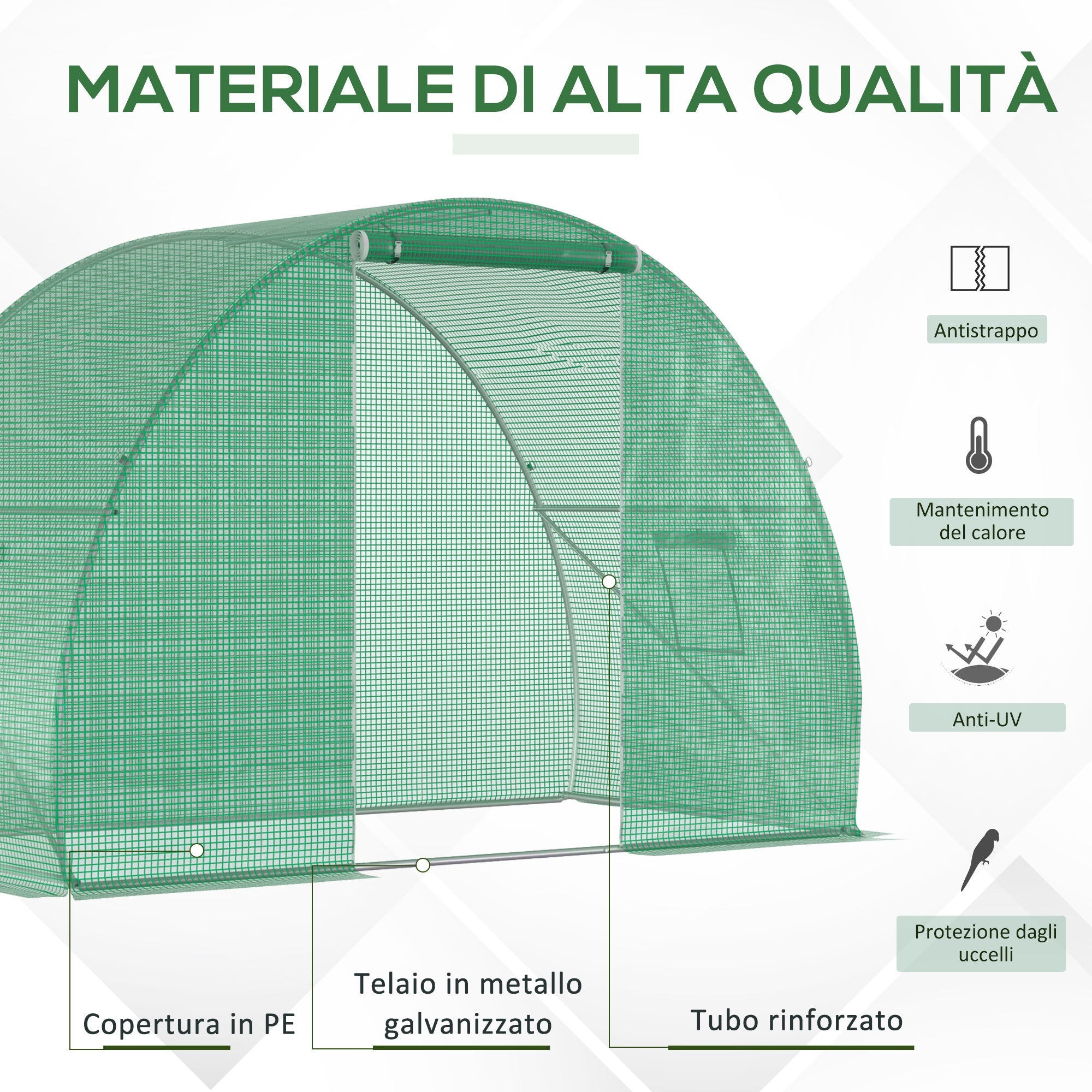 Easycomfort Serra a Tunnel with Porta Avvolgibile e Finestre, Copertura PE e Struttura in Acciaio, 1.5x3x2m, Verde