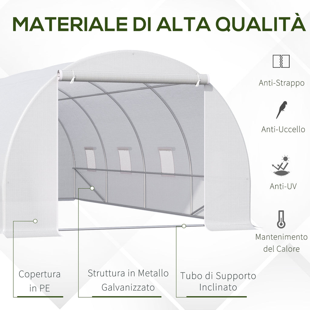 EasyComfort Serra da Giardino a Tunnel Per Piante, Struttura in Metallo e Copertura in PE, 6x3x2m, white