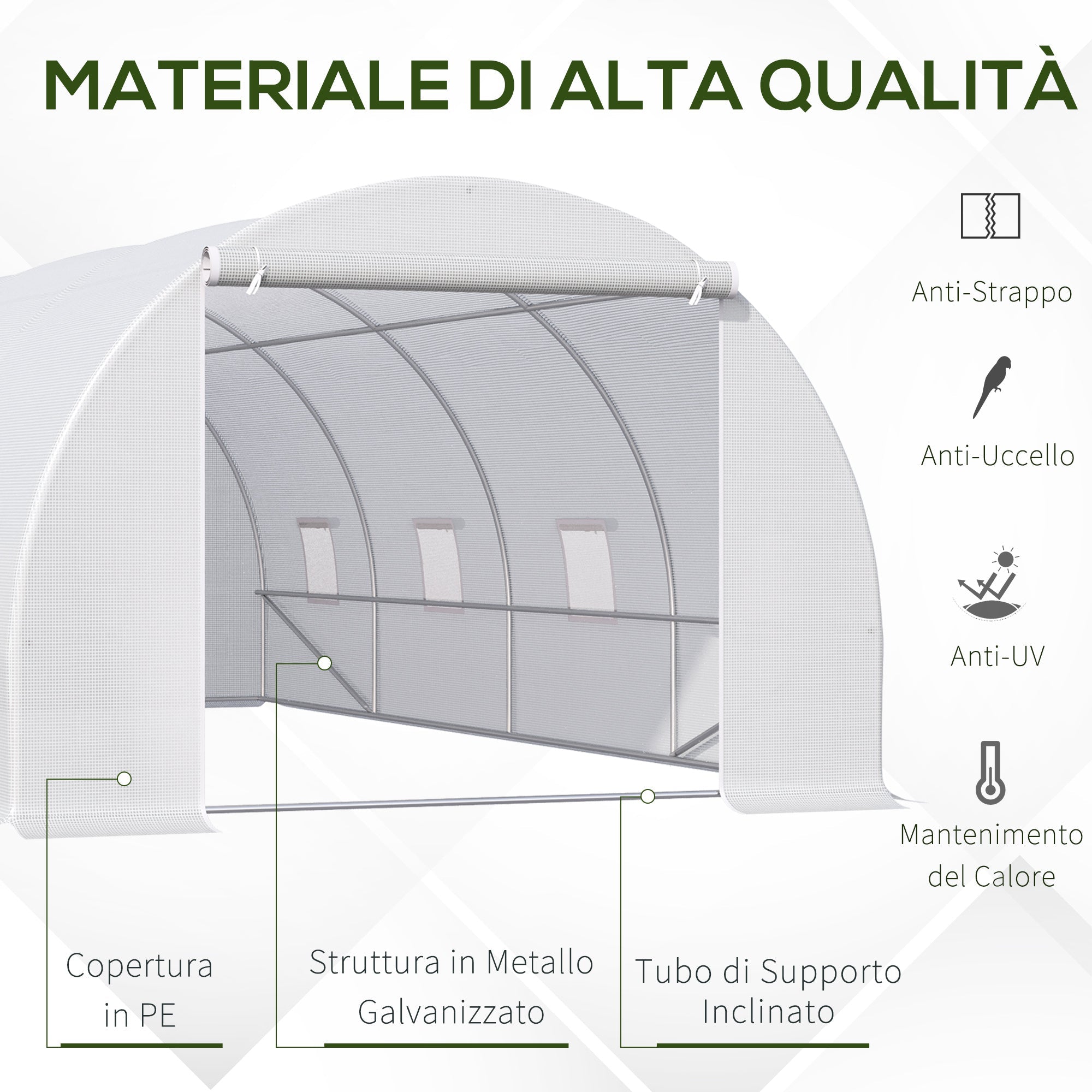 EasyComfort Serra da Giardino a Tunnel Per Piante, Struttura in Metallo e Copertura in PE, 6x3x2m, white