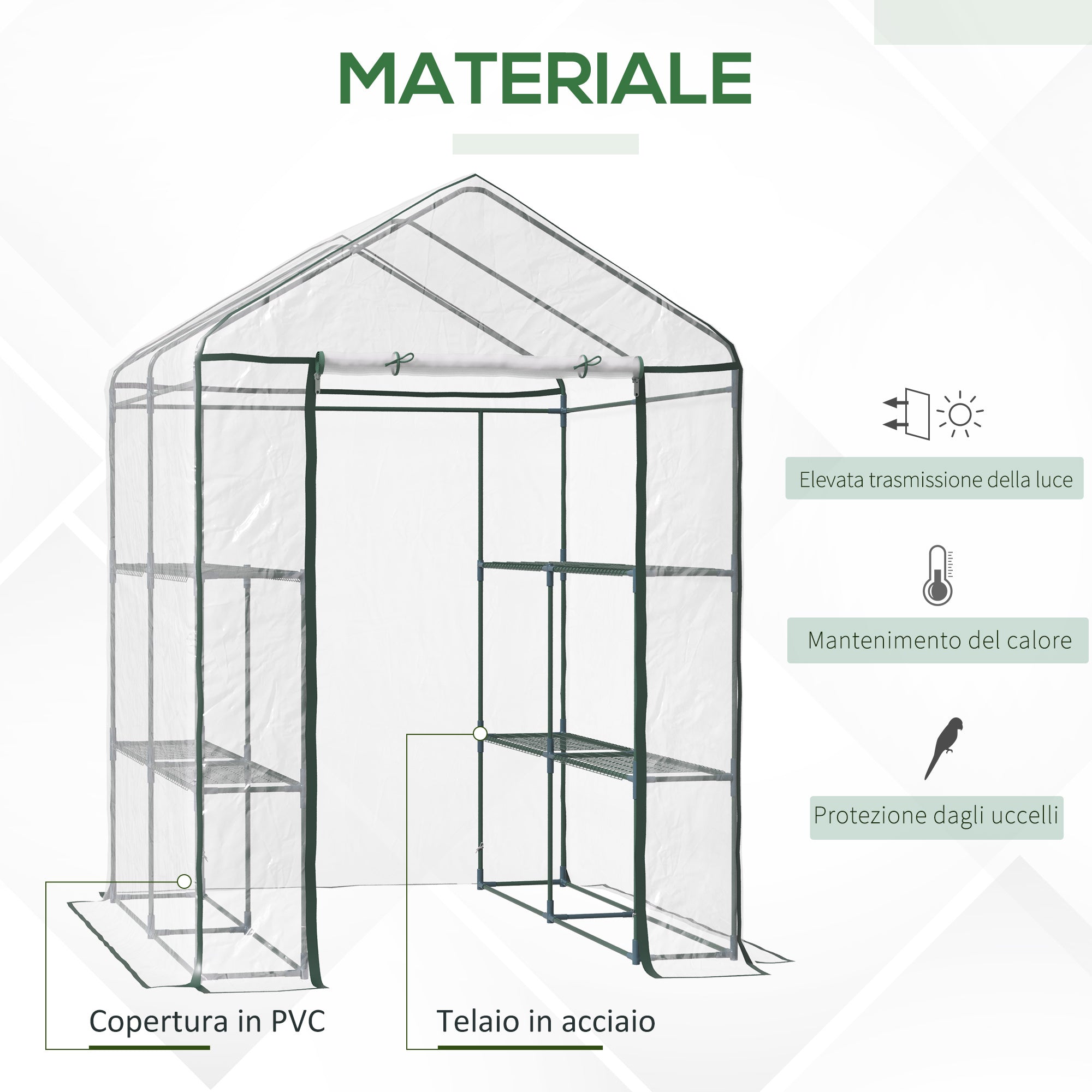 EASYCOMFORT Outdoor Garden Greenhouse in Transparent PVC, Balcony Greenhouse with Shelves for Vegetable Plants 1.43 x 1.43 x 1.95m
