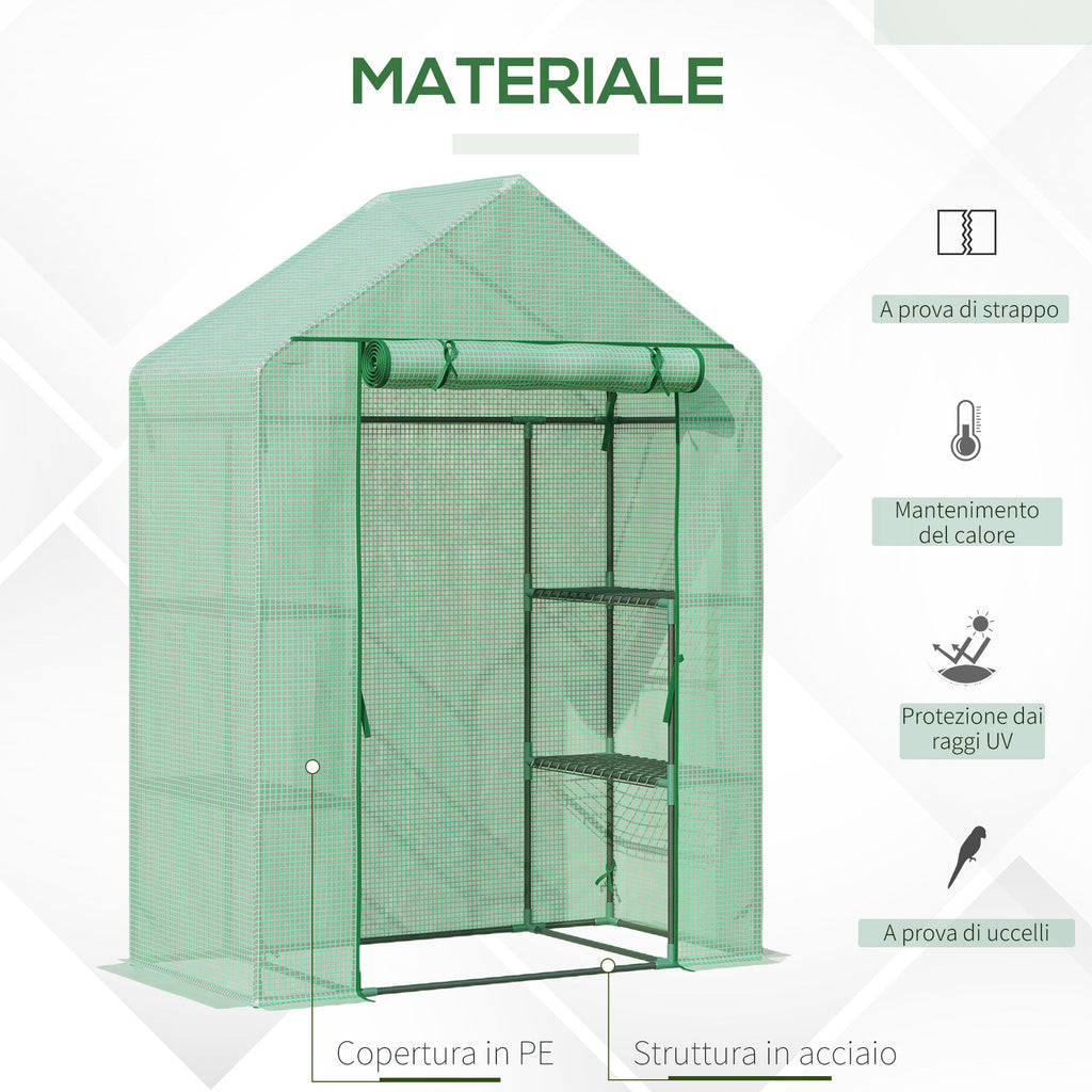 EasyComfort Tuinkas staal/PE 4 schappen 141x72x191 cm groen