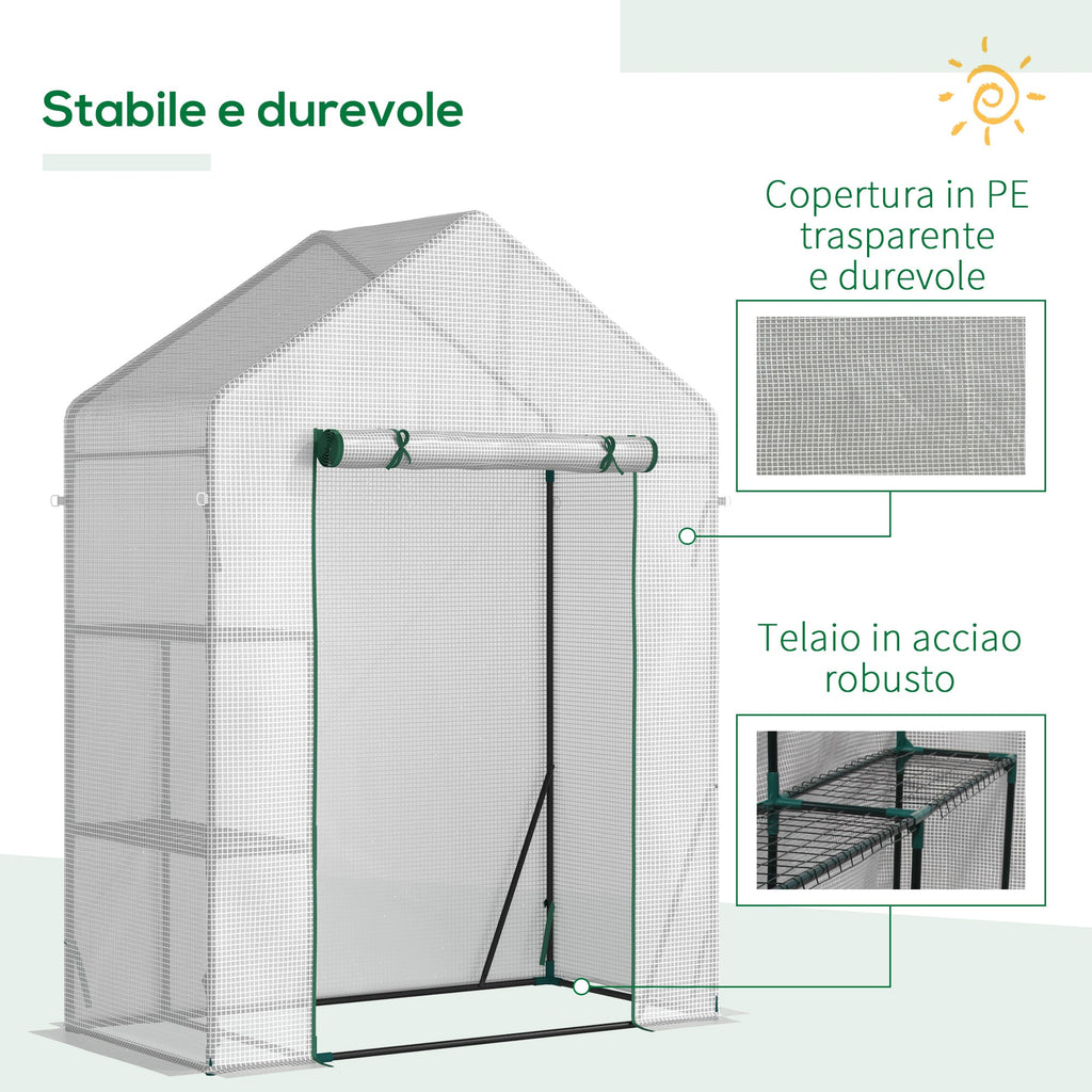 EasyComfort Tuinkas PE/staal met 2 schappen en oprolbare deur, 143x73x195 cm