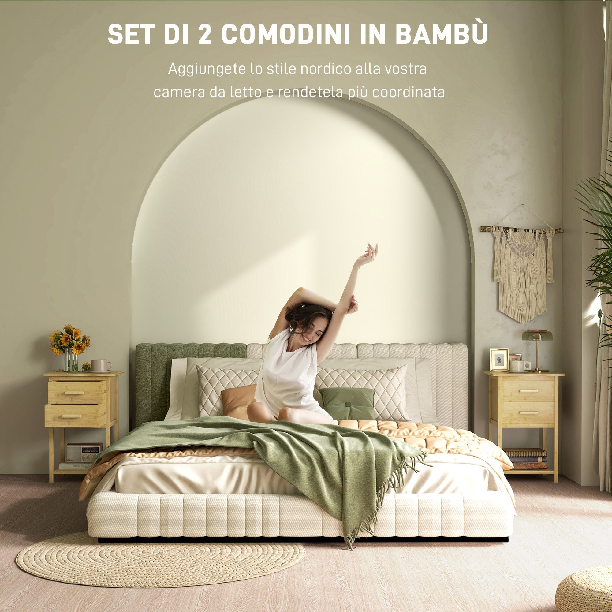 EasyComfort Set van 2 nachtkastjes – bamboe, 2 lades, 40x34x60 cm