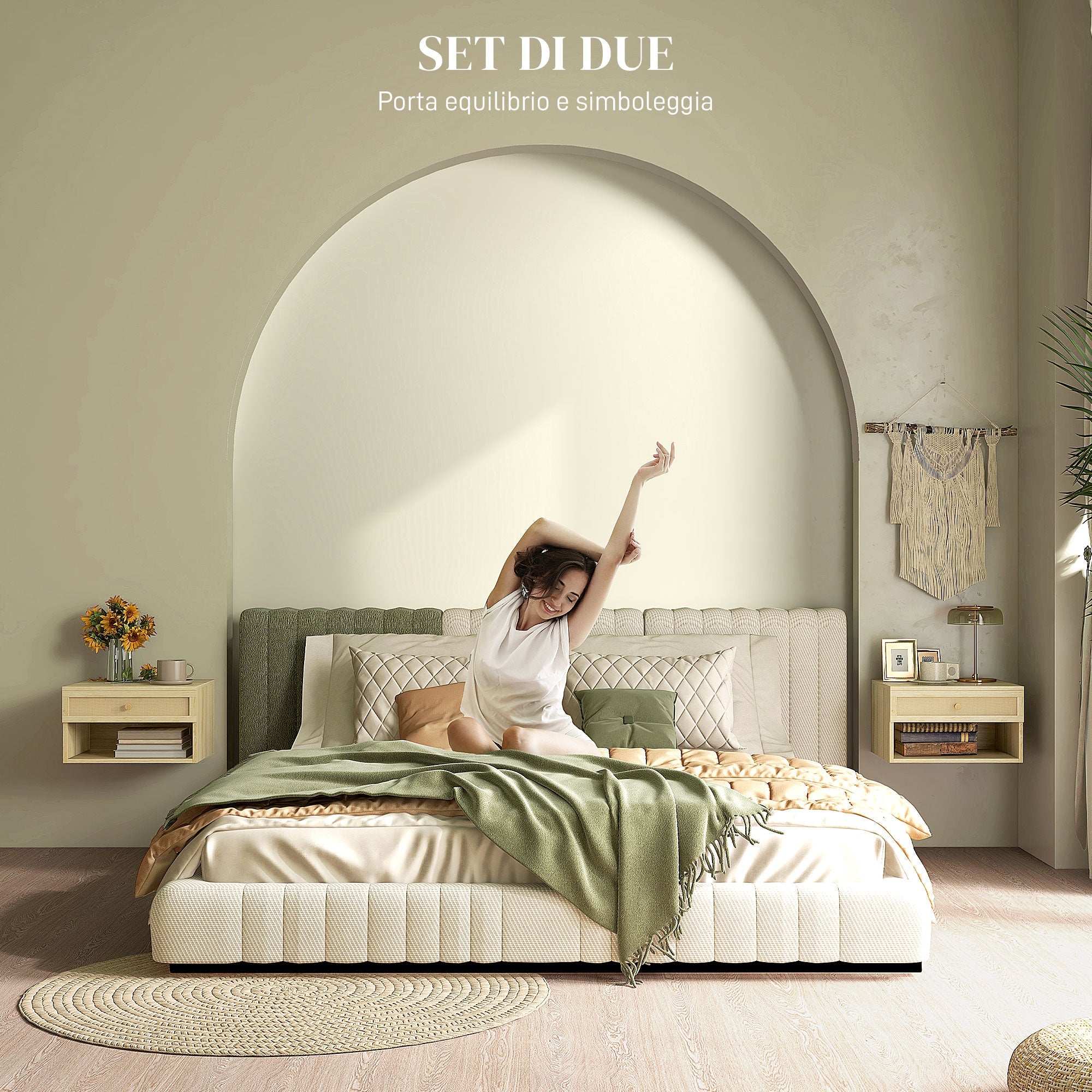 EasyComfort Set 2 nachtkastjes met rattanlade en open plank 40x34x23 cm
