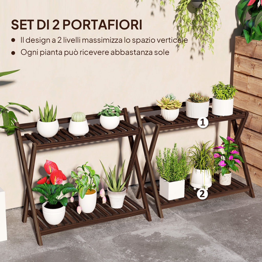 EasyComfort Set 2 plantenhouder 2 niveaus 73x36x64 cm, verbrand bruin