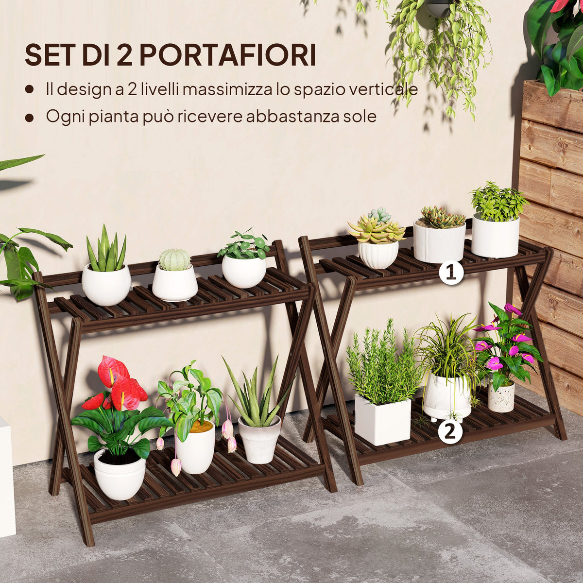 EasyComfort Set 2 plantenhouder 2 niveaus 73x36x64 cm, verbrand bruin