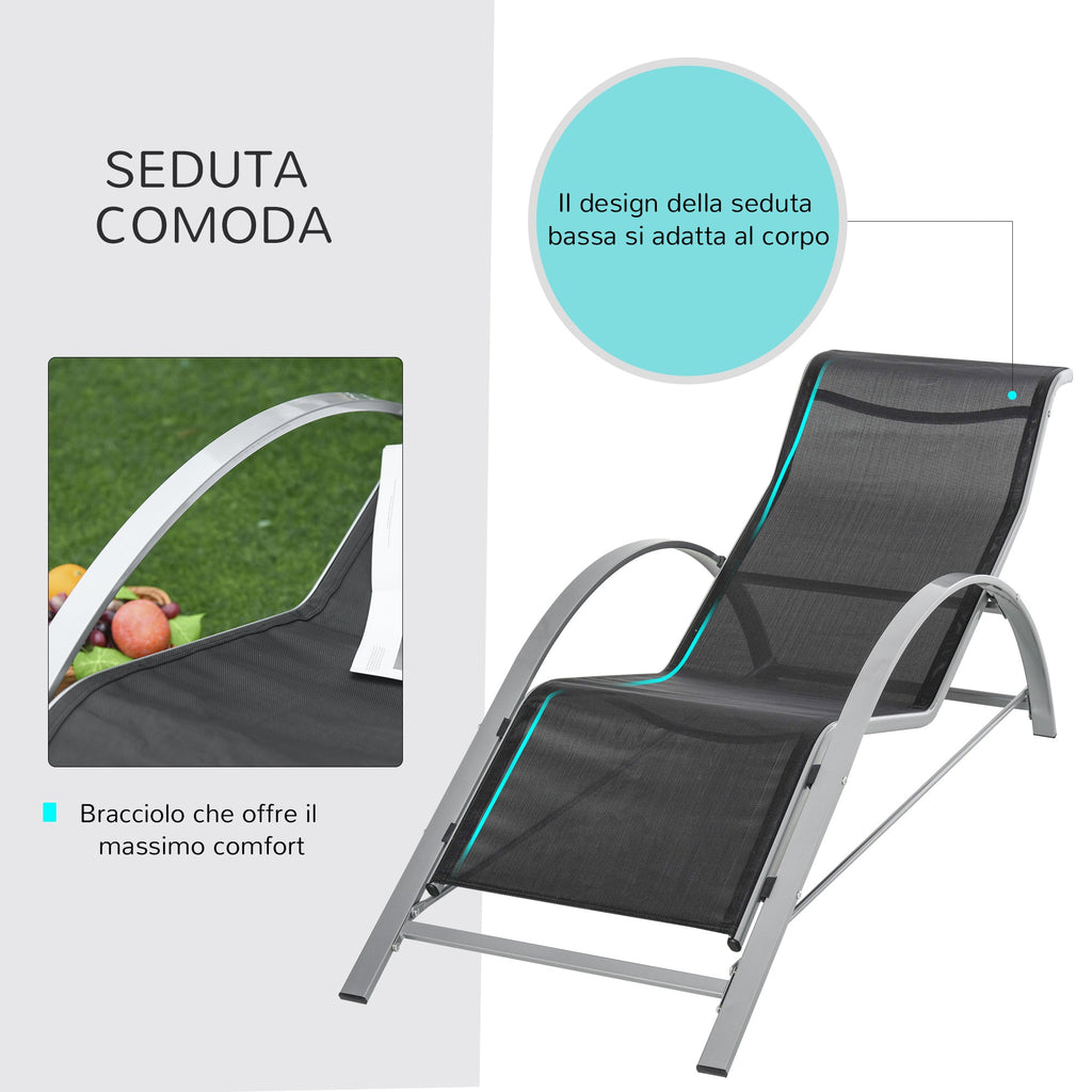 Easycomfort Set 2 Sdraio da Giardino e Tavolino with Vetro, Lettino Prendisole with Tessuto Traspirante 59 x 169 x 66cm, black Grigio