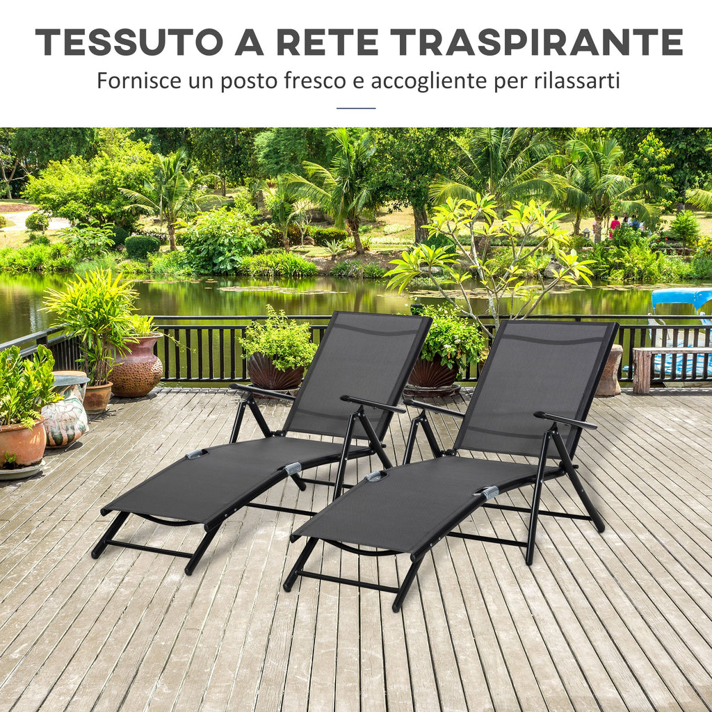 EASYCOMFORT Set van 2 inklapbare ligstoelen, 7-standen, zwart