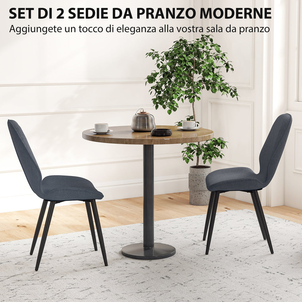 EasyComfort Set 2 Sedie da Pranzo with Schienale Ricurvo, in Tessuto Effetto Lino, Schiuma e Acciaio, 46x56x86 cm, Grigio e black