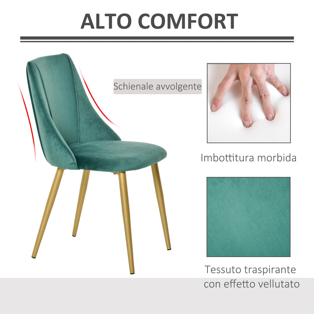 EasyComfort Set 2 Sedie da Pranzo Moderne e Imbottite da Salotto, per Soggiorno e Cucina, schienali ergonomici e gambe in legno, Verde