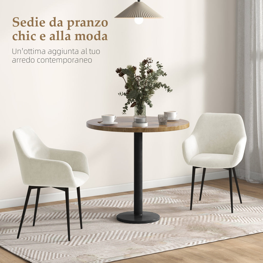 EasyComfort Set 2 Sedie Moderne Nordiche Imbottite with Braccioli Ricurvi in Tessuto Effetto Velluto, per Soggiorno, Sala da Pranzo, Crema