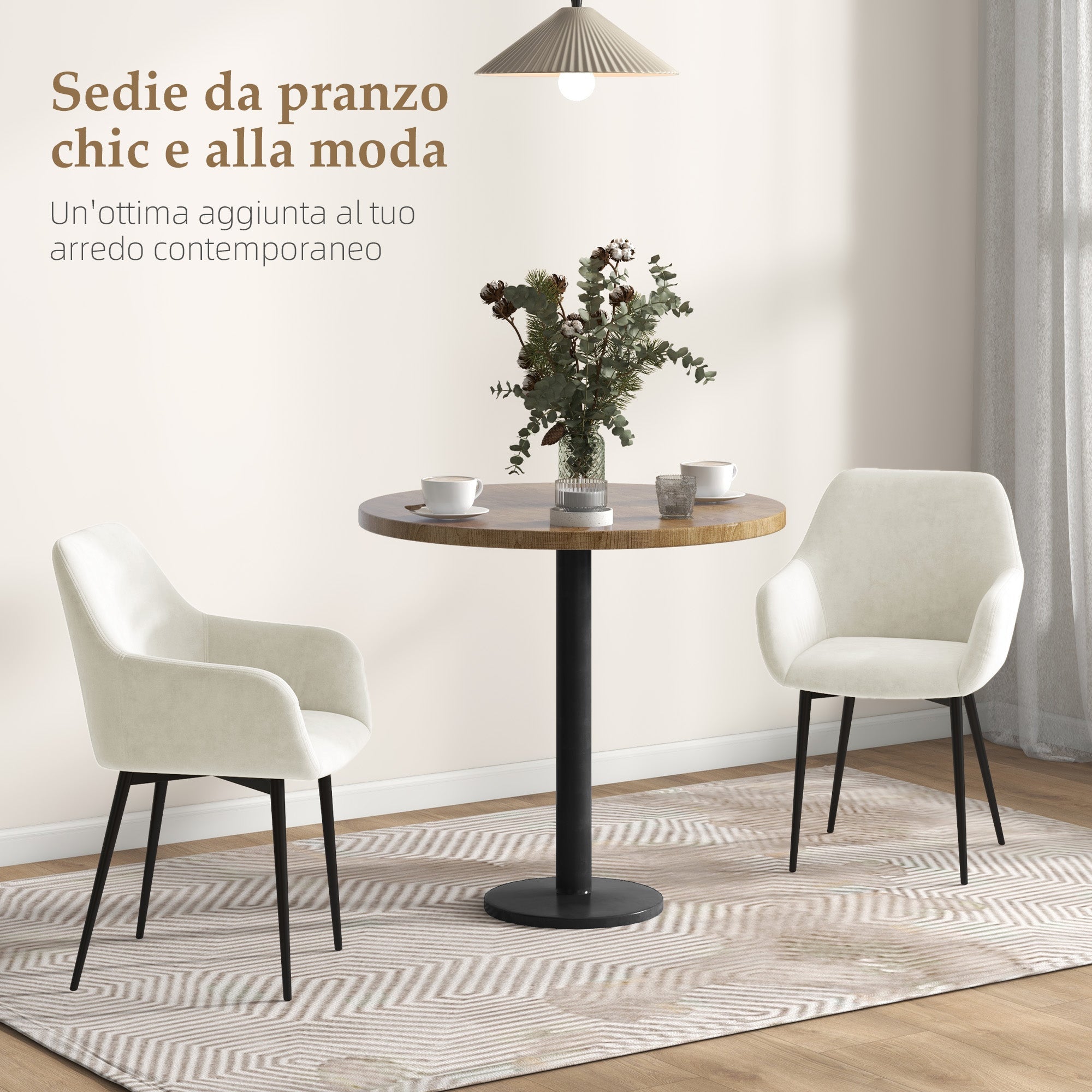 EasyComfort Set 2 Sedie Moderne Nordiche Imbottite with Braccioli Ricurvi in Tessuto Effetto Velluto, per Soggiorno, Sala da Pranzo, Crema