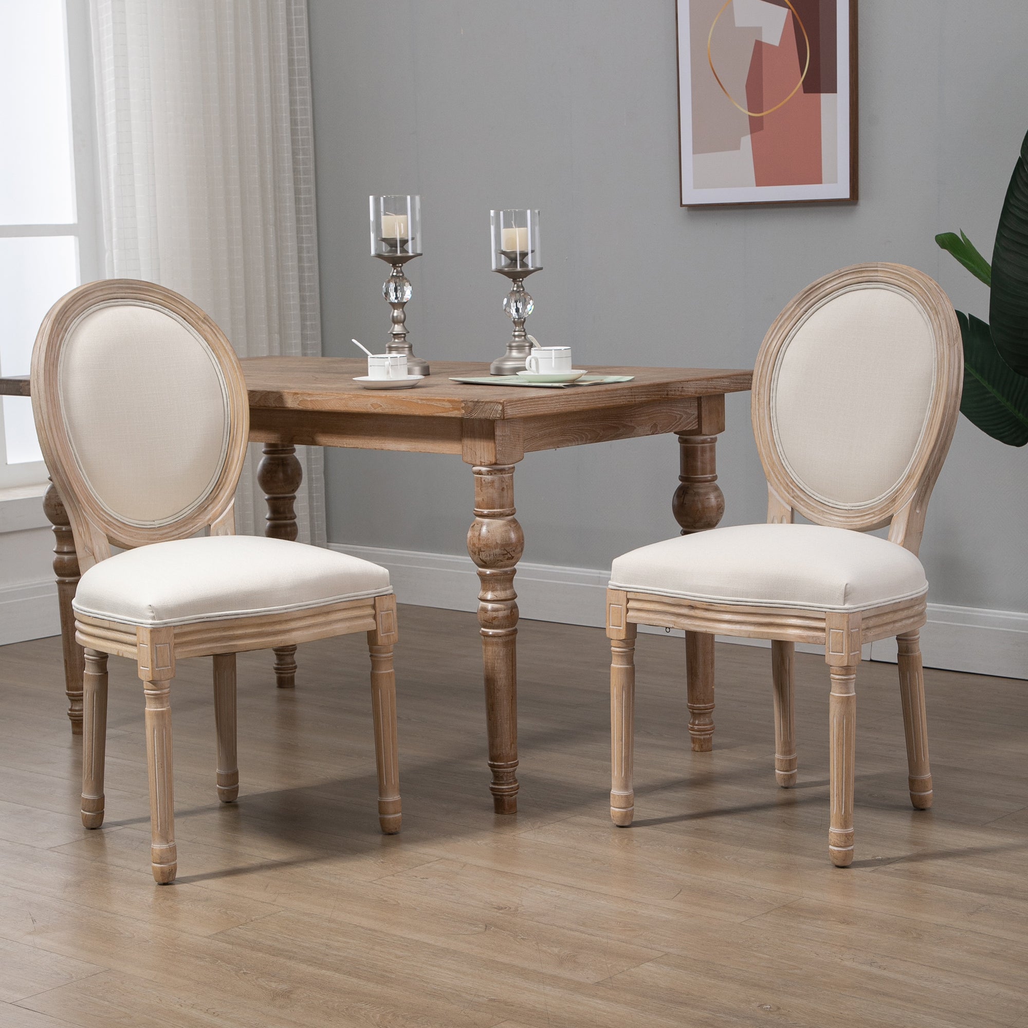 EasyComfort Set 2 gestoffeerde eetkamerstoelen crème linnenlook 49x56x96 cm