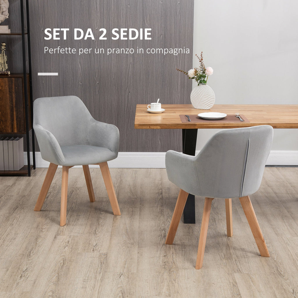 EasyComfort Set van 2 fluwelen eetkamerstoelen met armleuningen, grijs