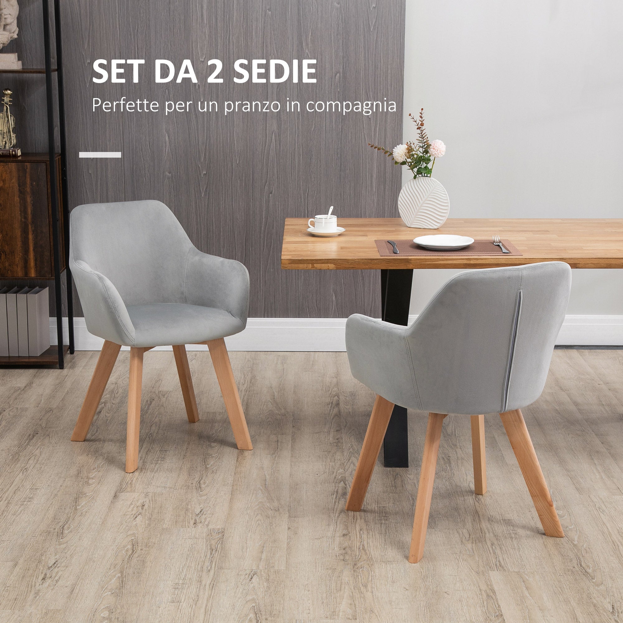 EasyComfort Set van 2 fluwelen eetkamerstoelen met armleuningen, grijs