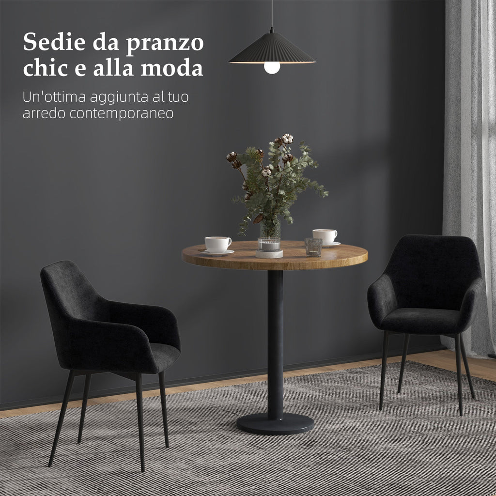 EasyComfort Set 2 Sedie per Sala da Pranzo Moderne with Braccioli, Seduta Imbottita e Gambe in Acciaio, 54x57x80cm, black