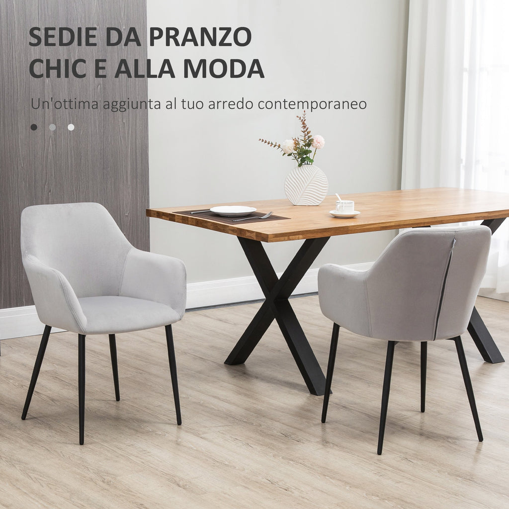 Easycomfort Set 2 Sedie per Soggiorno Nordiche with Schienale e Braccioli Ricurvi e Seduta Imbottita, 54x57x80 cm, Grigio