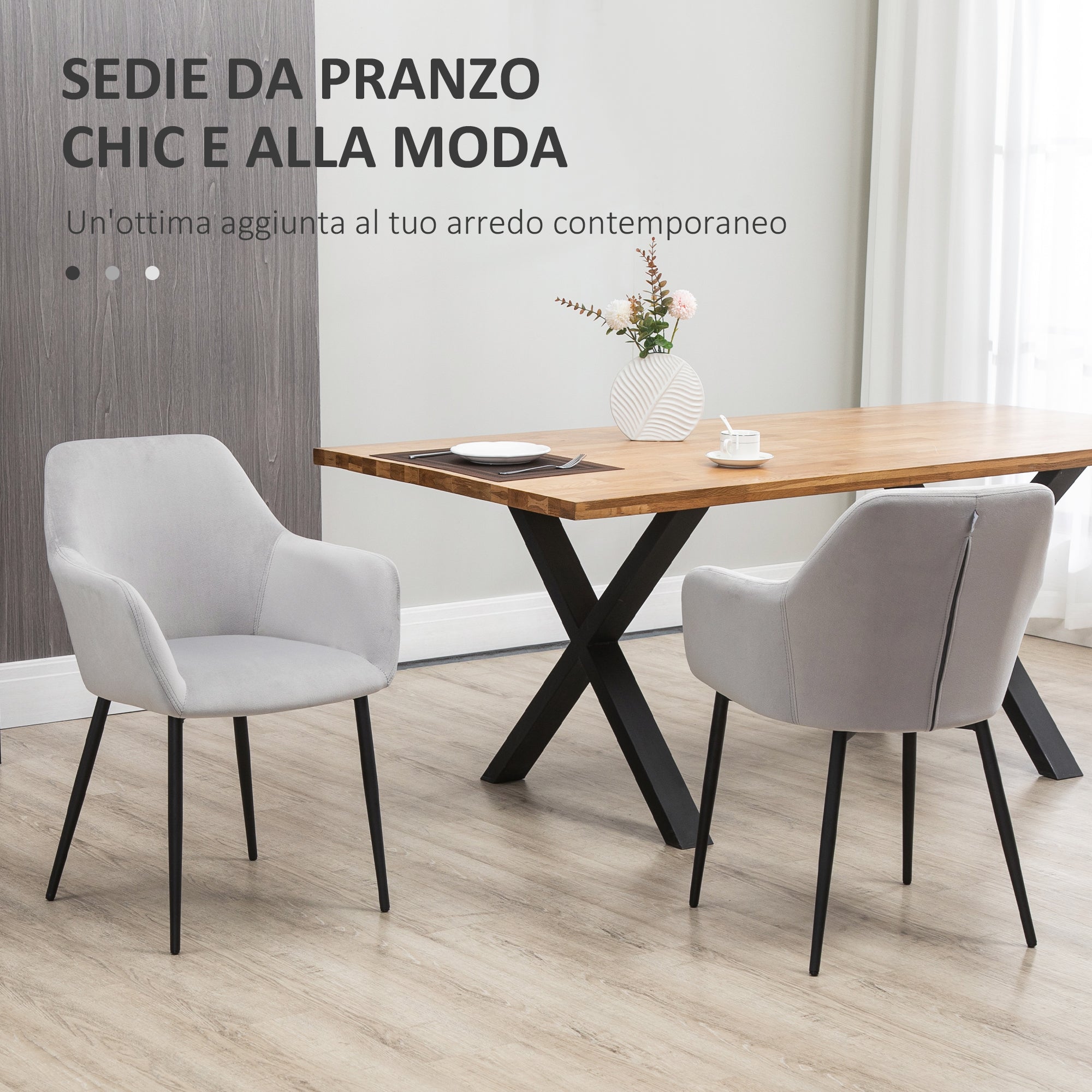 Easycomfort Set 2 Sedie per Soggiorno Nordiche with Schienale e Braccioli Ricurvi e Seduta Imbottita, 54x57x80 cm, Grigio
