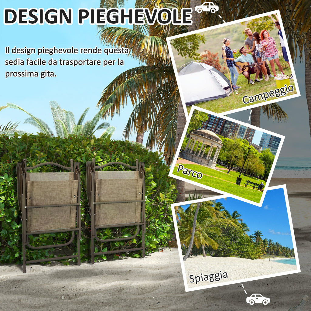 EasyComfort Set 2 Sedie Pieghevoli da Giardino with Braccioli e Seduta in Tessuto Traspirante, Marrone