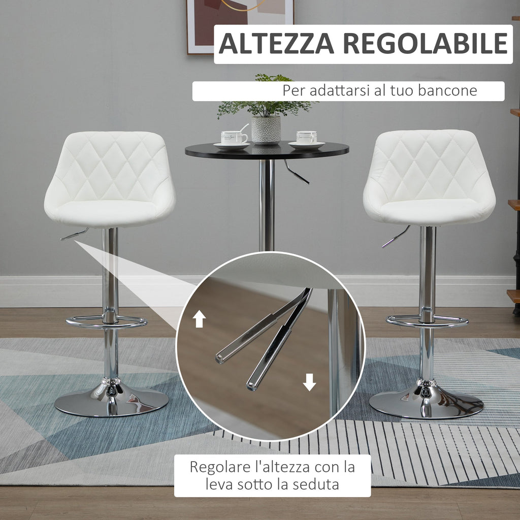 Easycomfort Set 2 Sgabelli da Bar, Altezza Regolabile with Base in Metallo e Seduta in Pelle PU, Sgabelli Moderni with Schienale e Poggiapiedi, 46x48x83-104cm, white