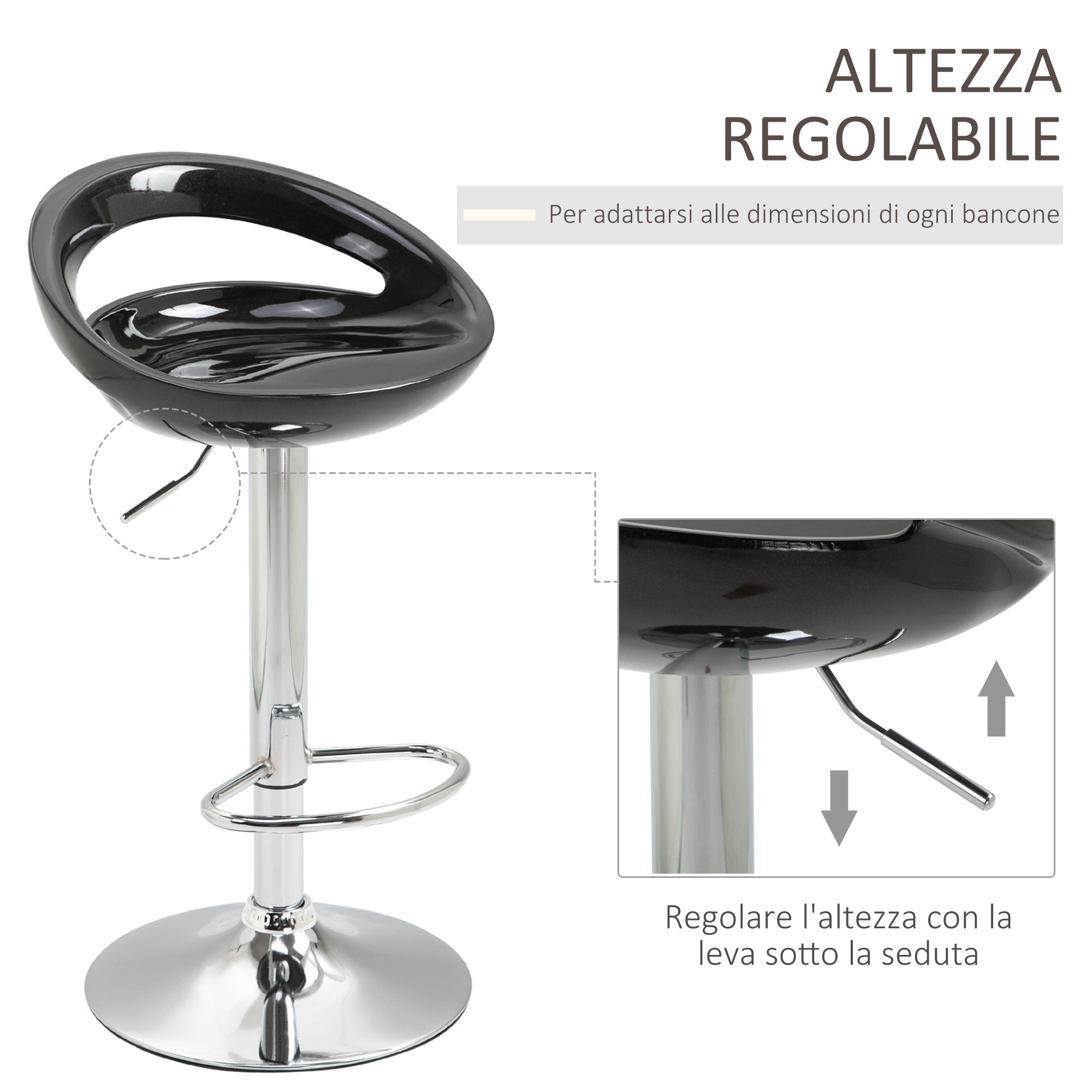 Easycomfort Set 2 Sgabelli da Bar Alti, Sgabelli Girevoli a 360°, with Schienale e Poggiapiedi, Altezza Regolabile, Base in Acciaio, per Sala da Pranzo e Cucina, 46x41x76-96cm, black
