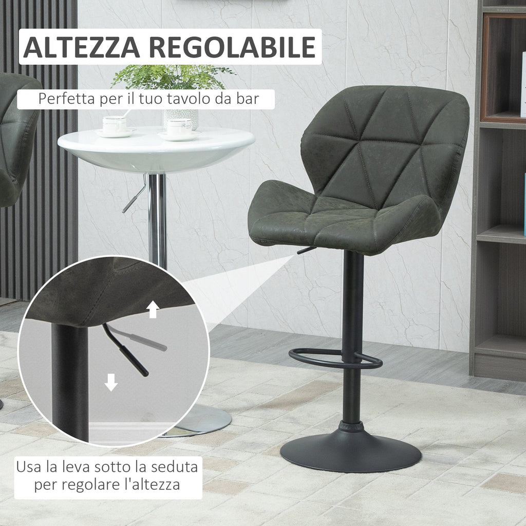 EasyComfort Set 2 Sgabelli Alti da Cucina Moderni with Schienale e Poggiapiedi, da Bar di Design with Base Rotonda, in Similpelle, Verde