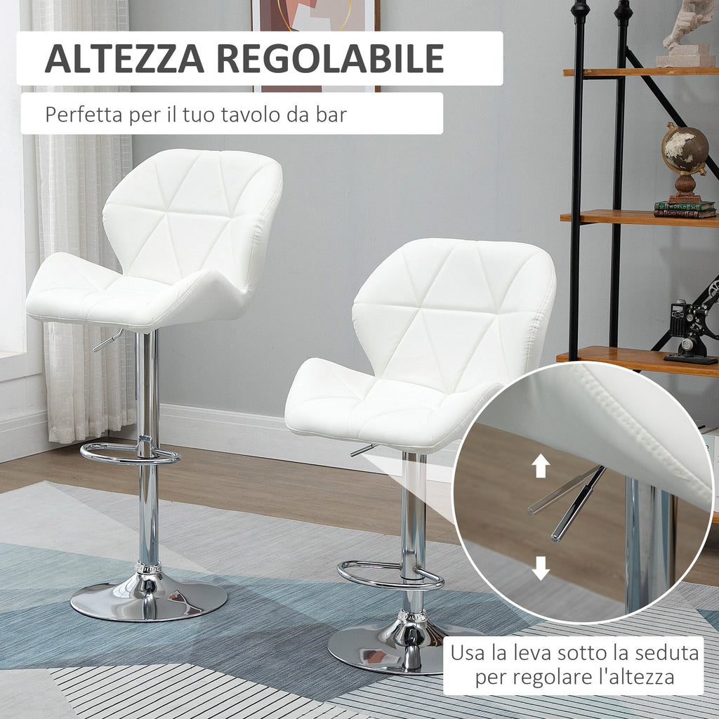EasyComfort Set 2 Sgabelli Alti da Bar Moderno Girevoli with Altezza Regolabile, Sedia with Rivestimento Similpelle e Base Rotonda, white