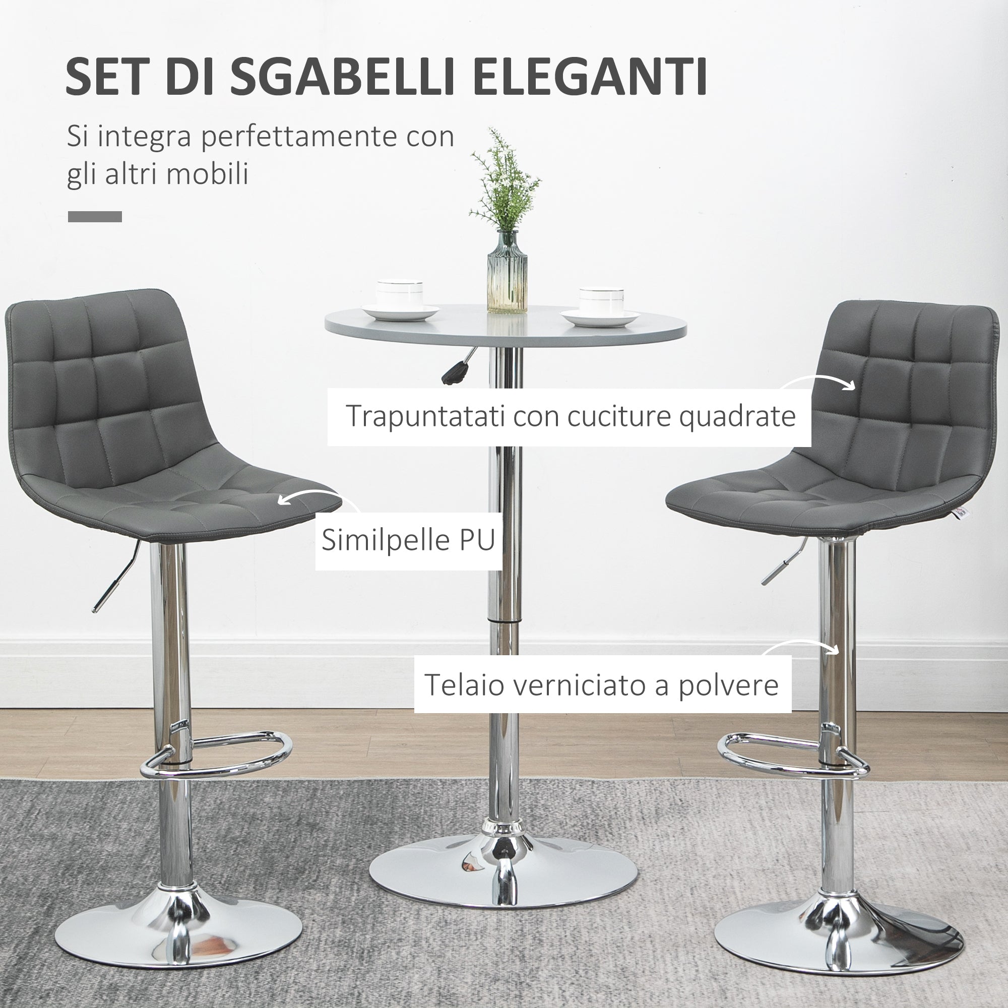EasyComfort Set 2 Sgabelli Alti Moderno da Bar Girevoli with Schienale e Poggiapiedi, Sedia with Altezza regolabile, 42x45x89-110cm, Grigio
