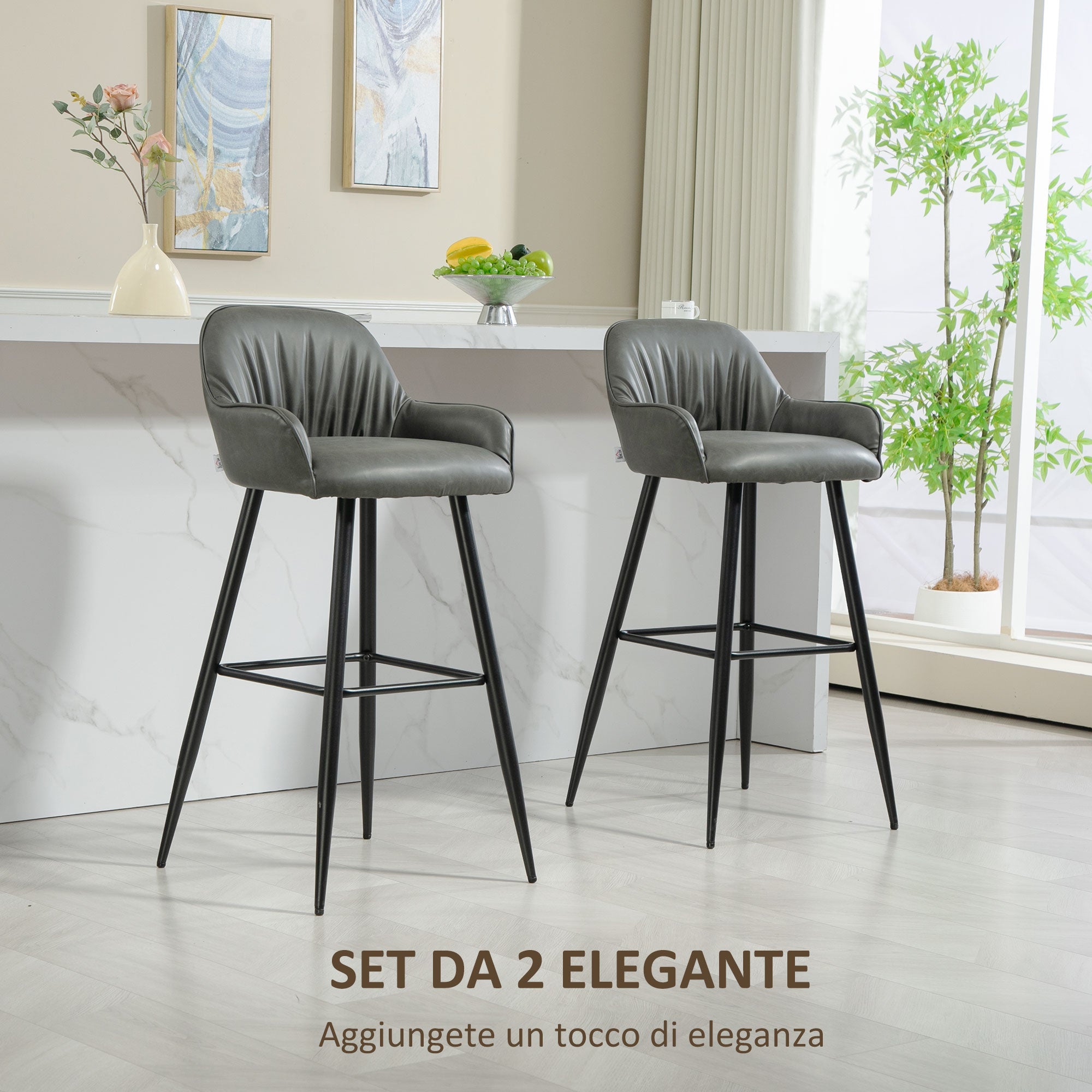 EasyComfort Set 2 barstoelen modern, antraciet