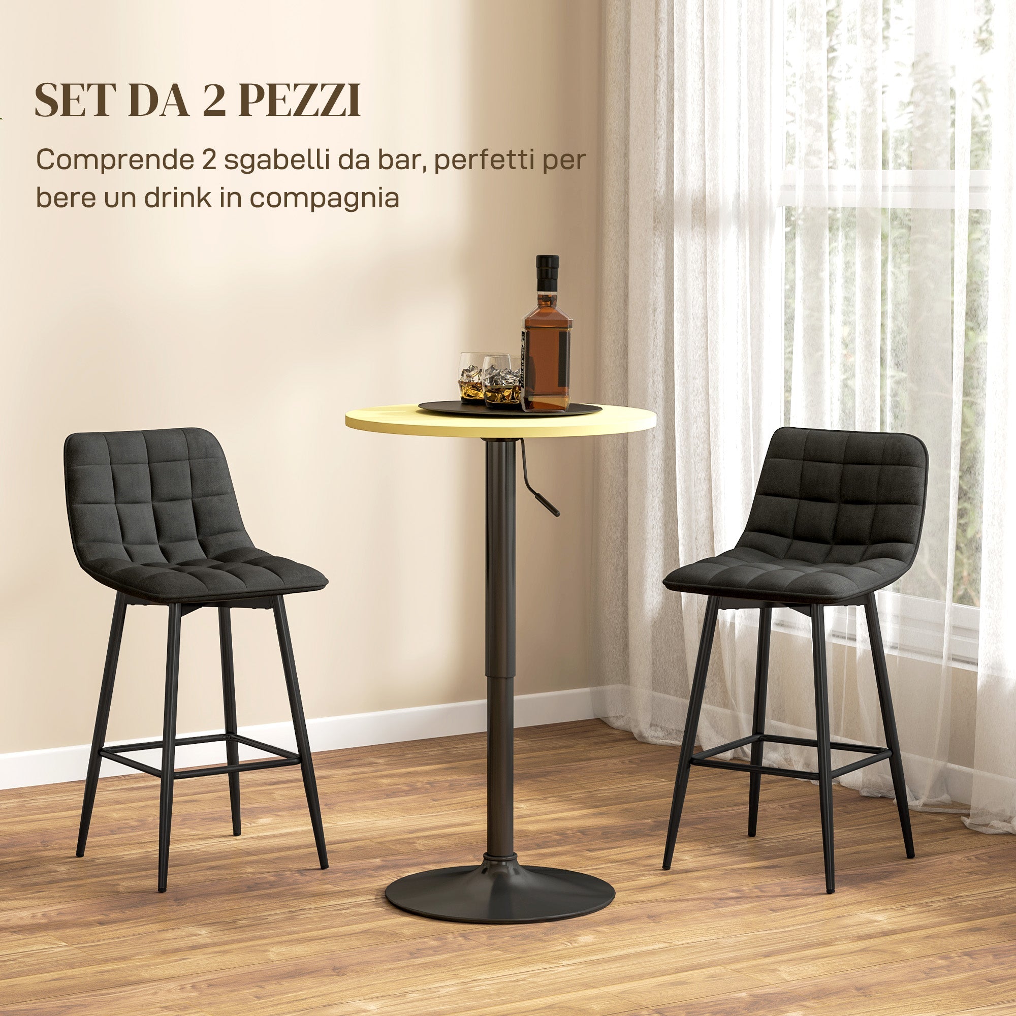 EasyComfort Set 2 barkrukken fluweellook 45x47x84 cm zwart