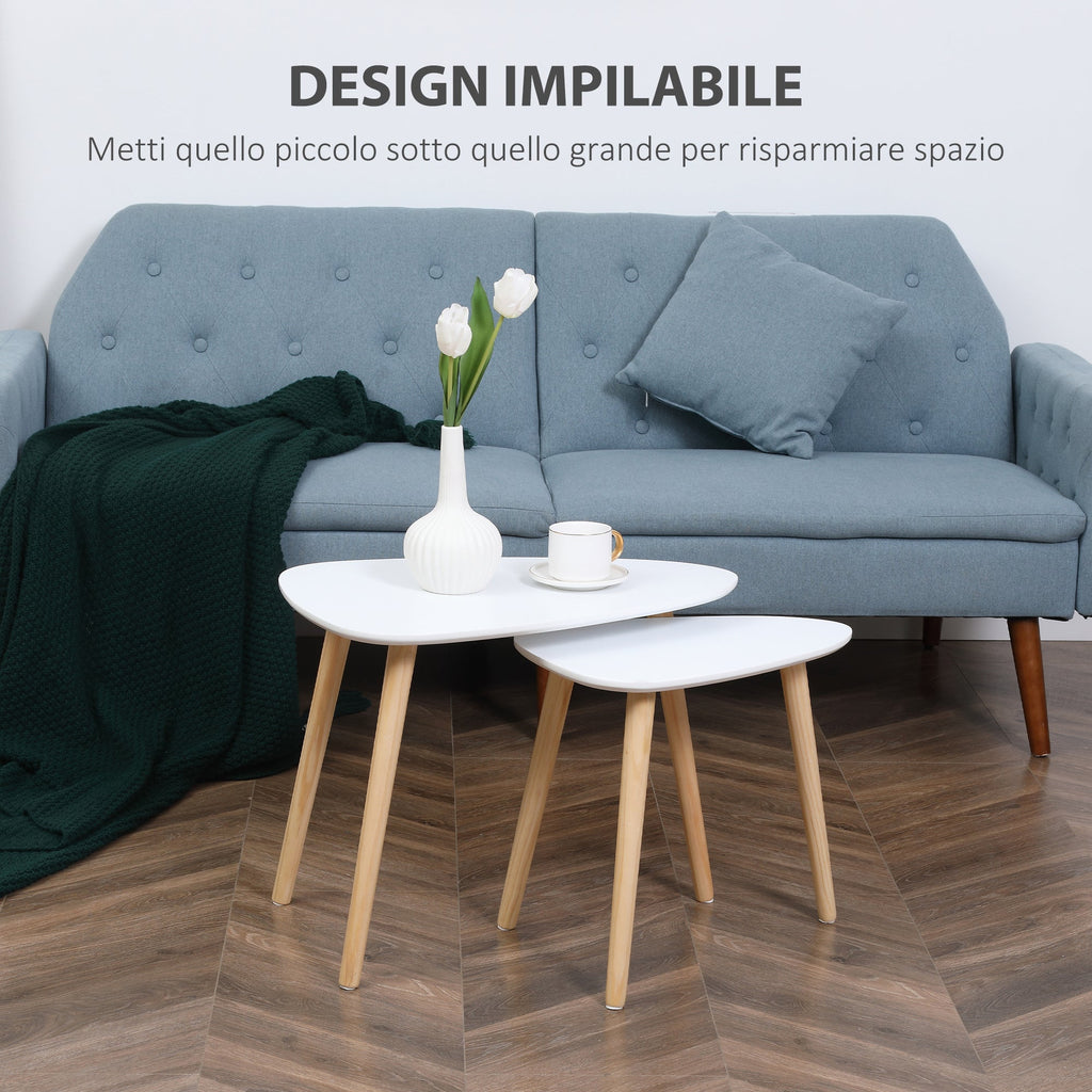 Easycomfort Set 2 Tavolini da Salotto Impilabili Stile Nordico with Gambe in Legno, white