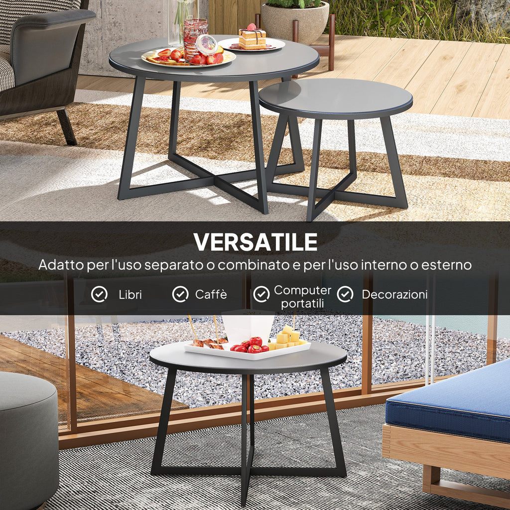 EasyComfort set 2 bijzettafels buiten Ø70 x 45A cm & Ø50 x 35A cm, grijs