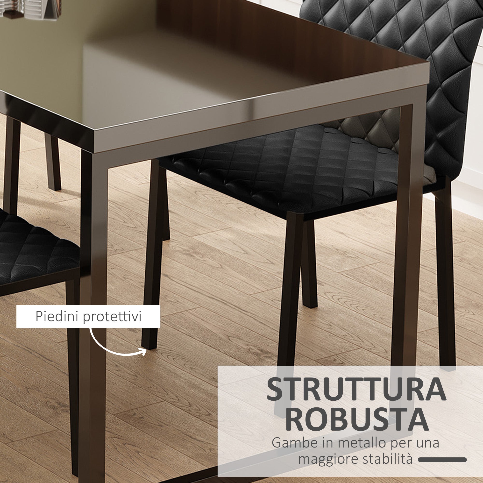 EasyComfort Set 4 Sedie per Cucina e Soggiorno da Pranzo moderno in Finta Pelle with Cuciture a Rombi e Gambe in Metallo, black