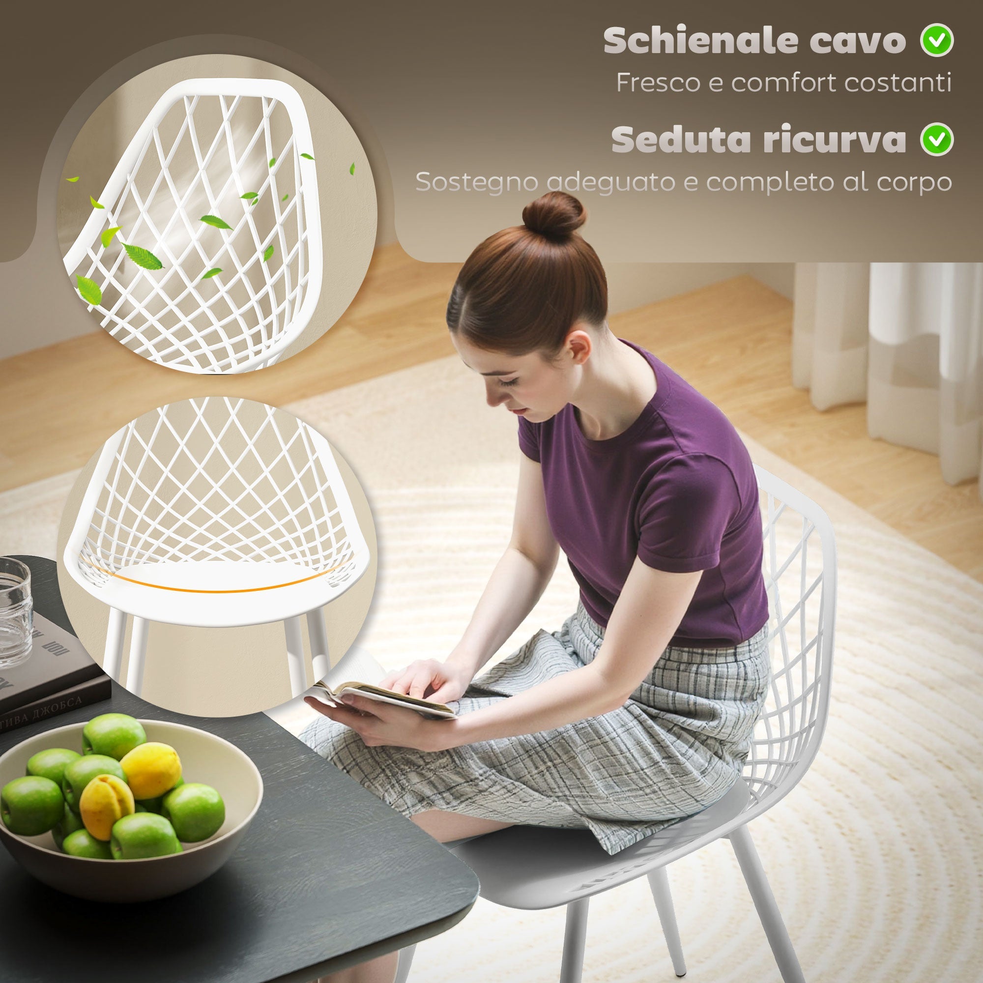 EasyComfort Set van 4 moderne eetkamerstoelen, wit