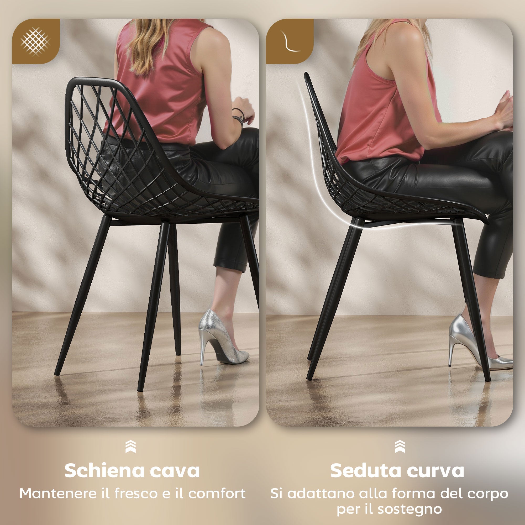 EasyComfort Set 4 moderne eetkamerstoelen, zwart