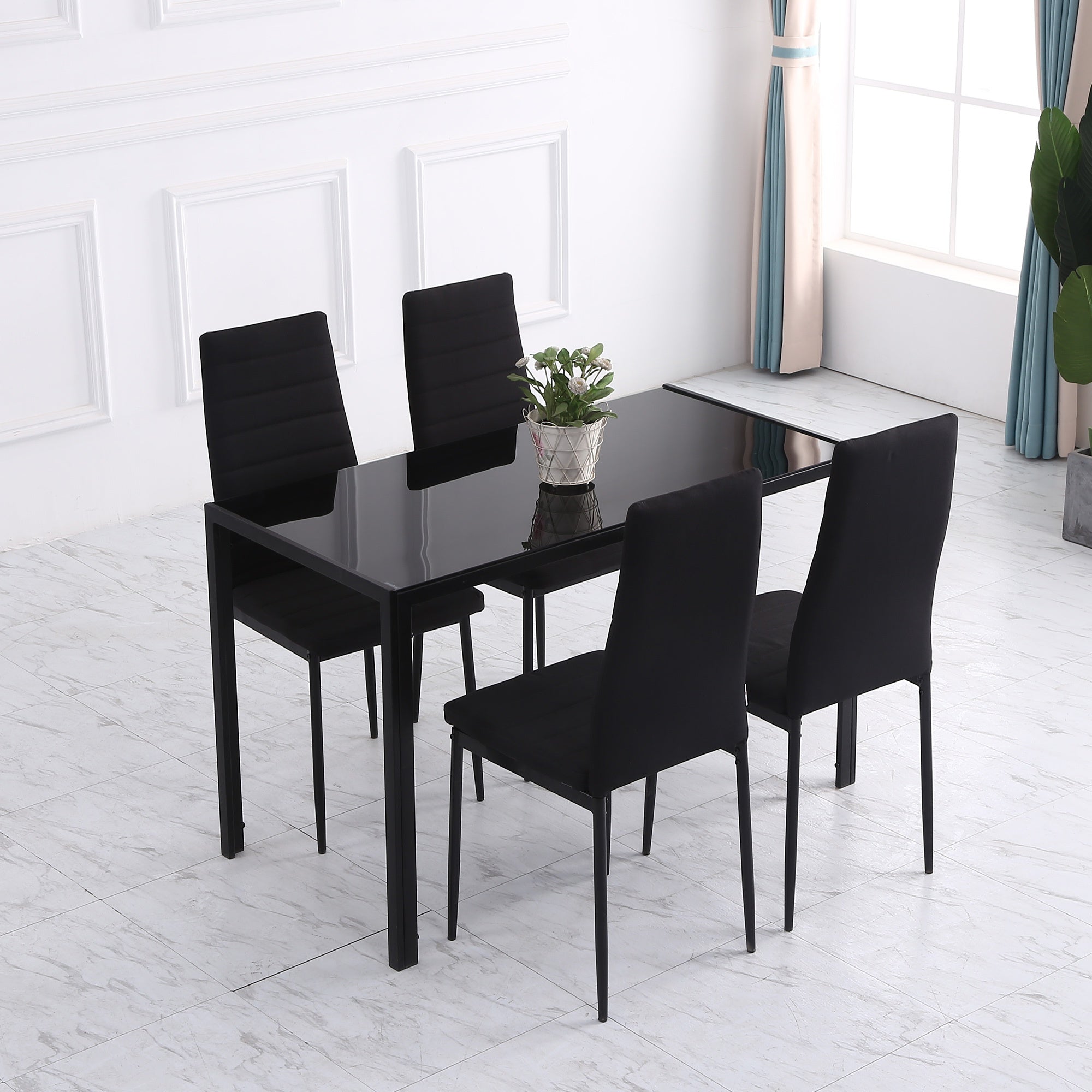 Easycomfort Set 4 Sedie Imbottite per Soggiorno o Sala da Pranzo, Sedie da Cucina Moderne, in Metallo e Tessuto black