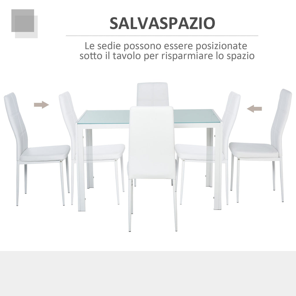 Easycomfort Set 5 Pezzi with 1 Tavolo e 4 Sedie per Cucina o Sala da Pranzo in Finta Pelle, Metallo e Vetro Temperato, white