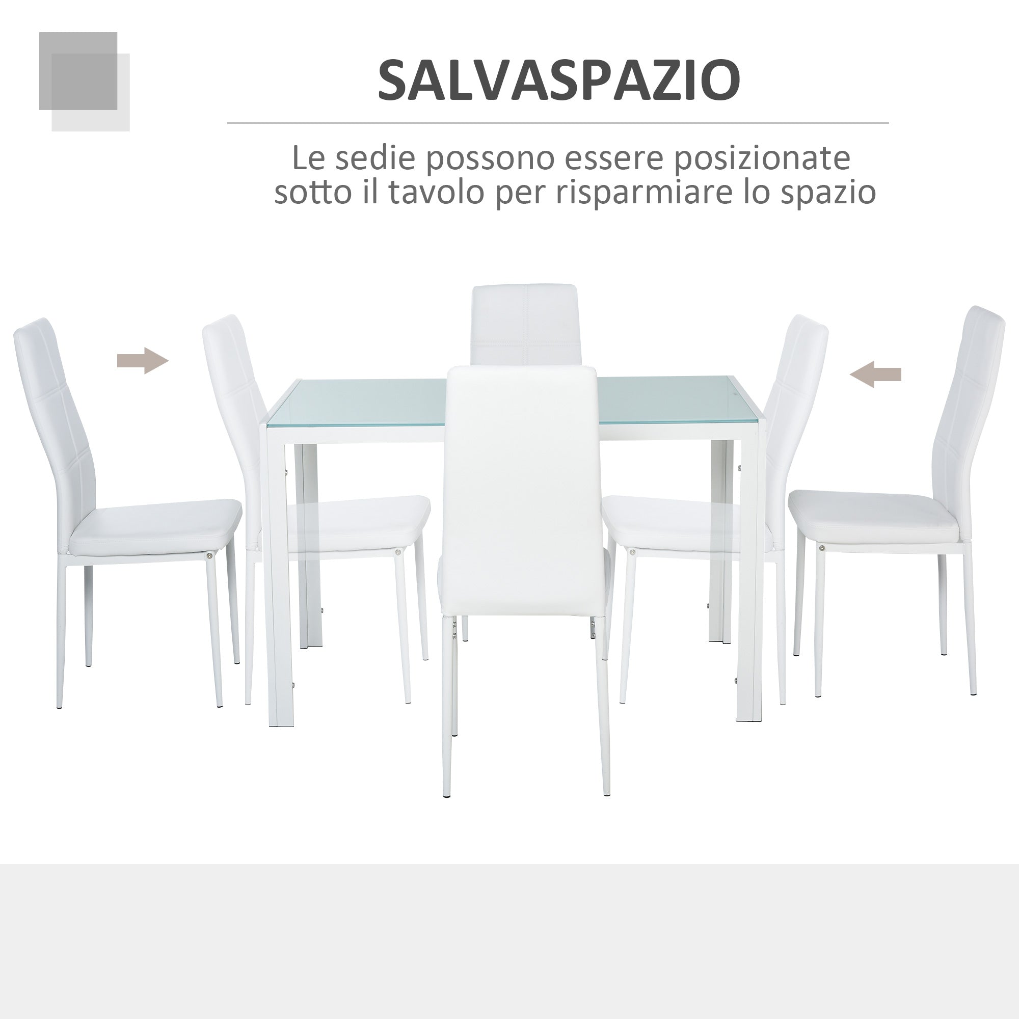 Easycomfort Set 5 Pezzi with 1 Tavolo e 4 Sedie per Cucina o Sala da Pranzo in Finta Pelle, Metallo e Vetro Temperato, white