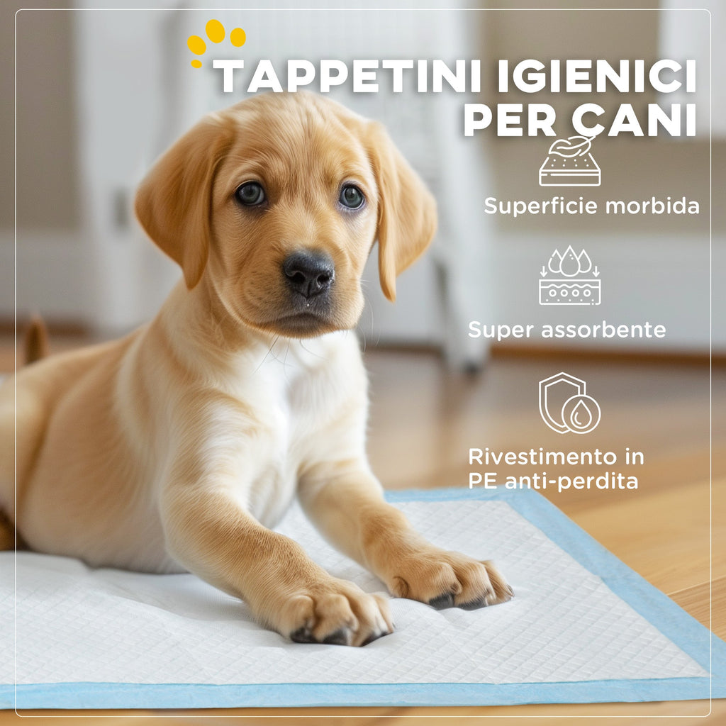 EasyComfort Set 80 Tappetini Igienici per Cani a 6 Strati in Tessuto non Tessuto, Carta e PE, 60x60 cm, Blu e Bianco