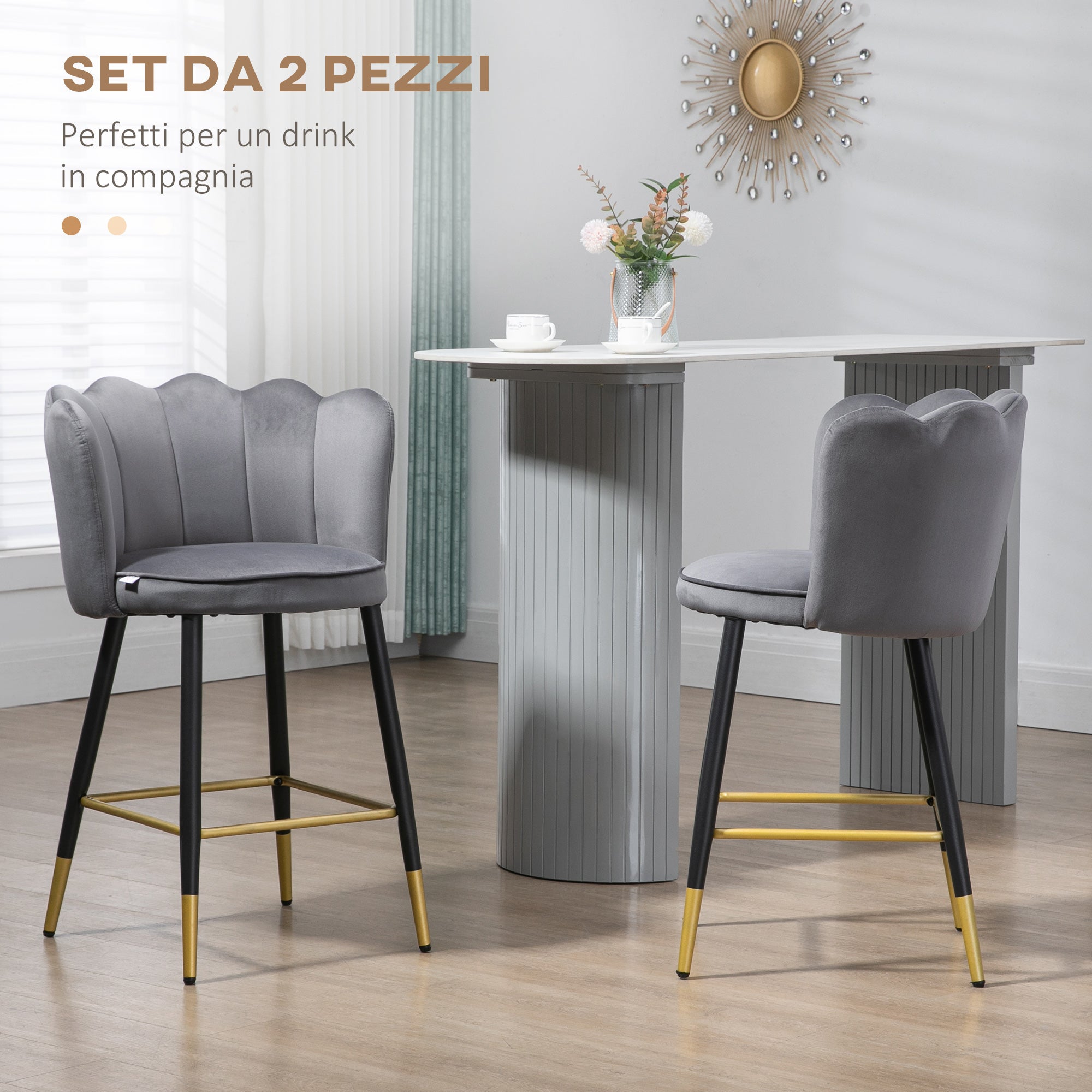 EasyComfort Set van 2 barkrukken fluweel 59x52x90 cm